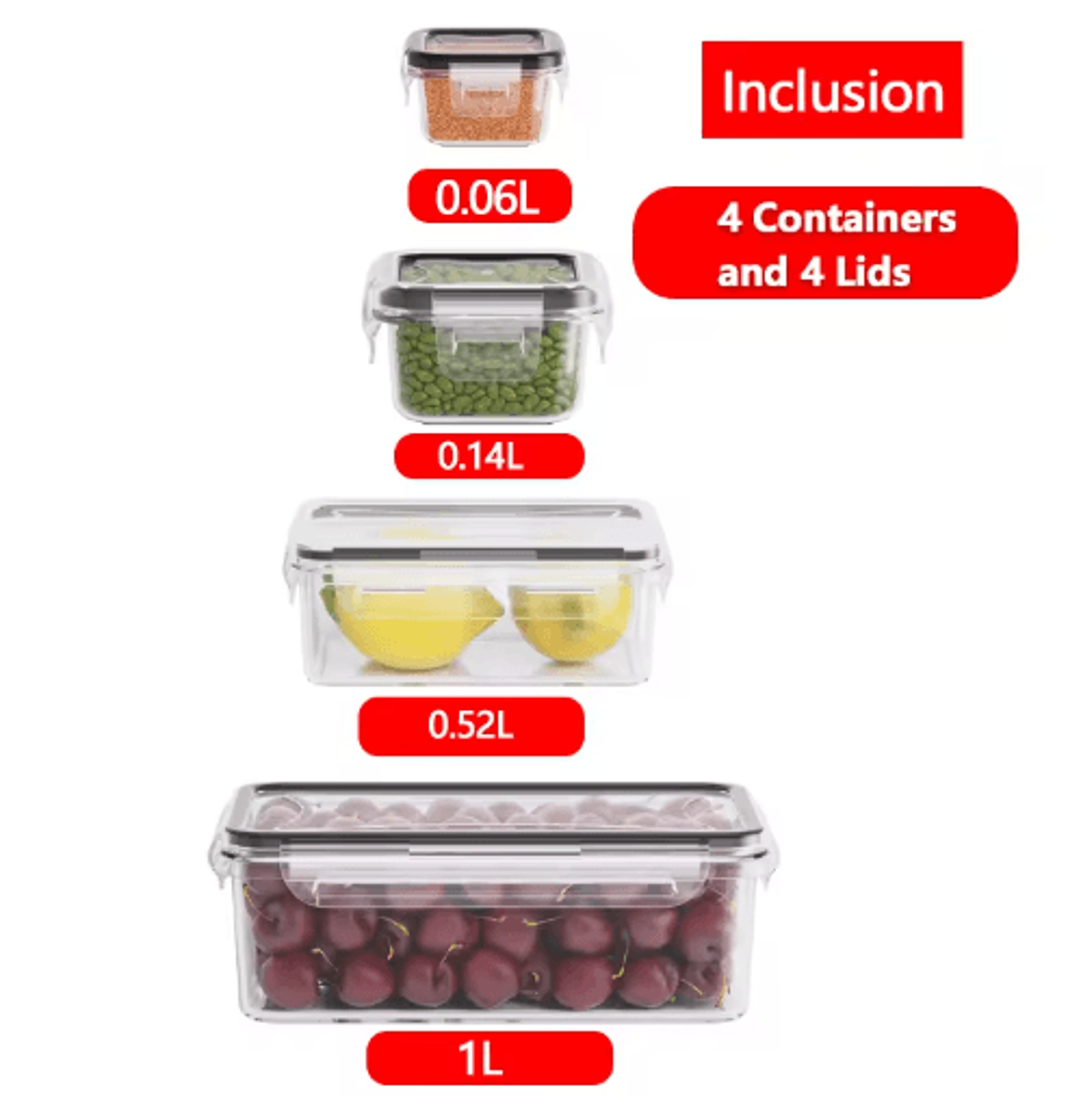 4Piece Airtight Food Storage Container Set Easy Snap Lid Plastic Pantry Storage Containers 1