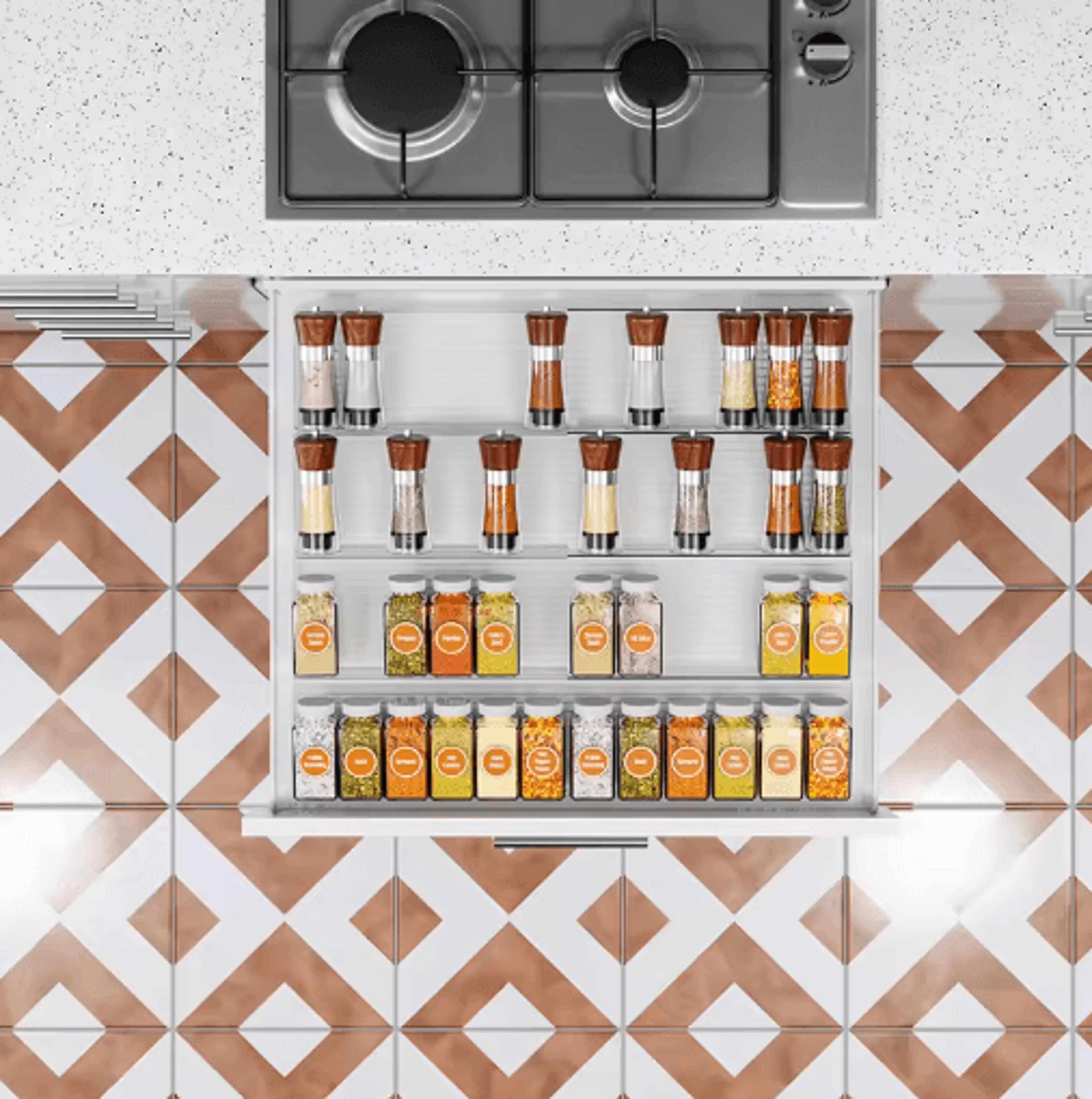 Adjustable Stepped Spice Rack Organizer  MultiLayer Drawer  Cabinet Seasoning Bottle Storage Rack 4