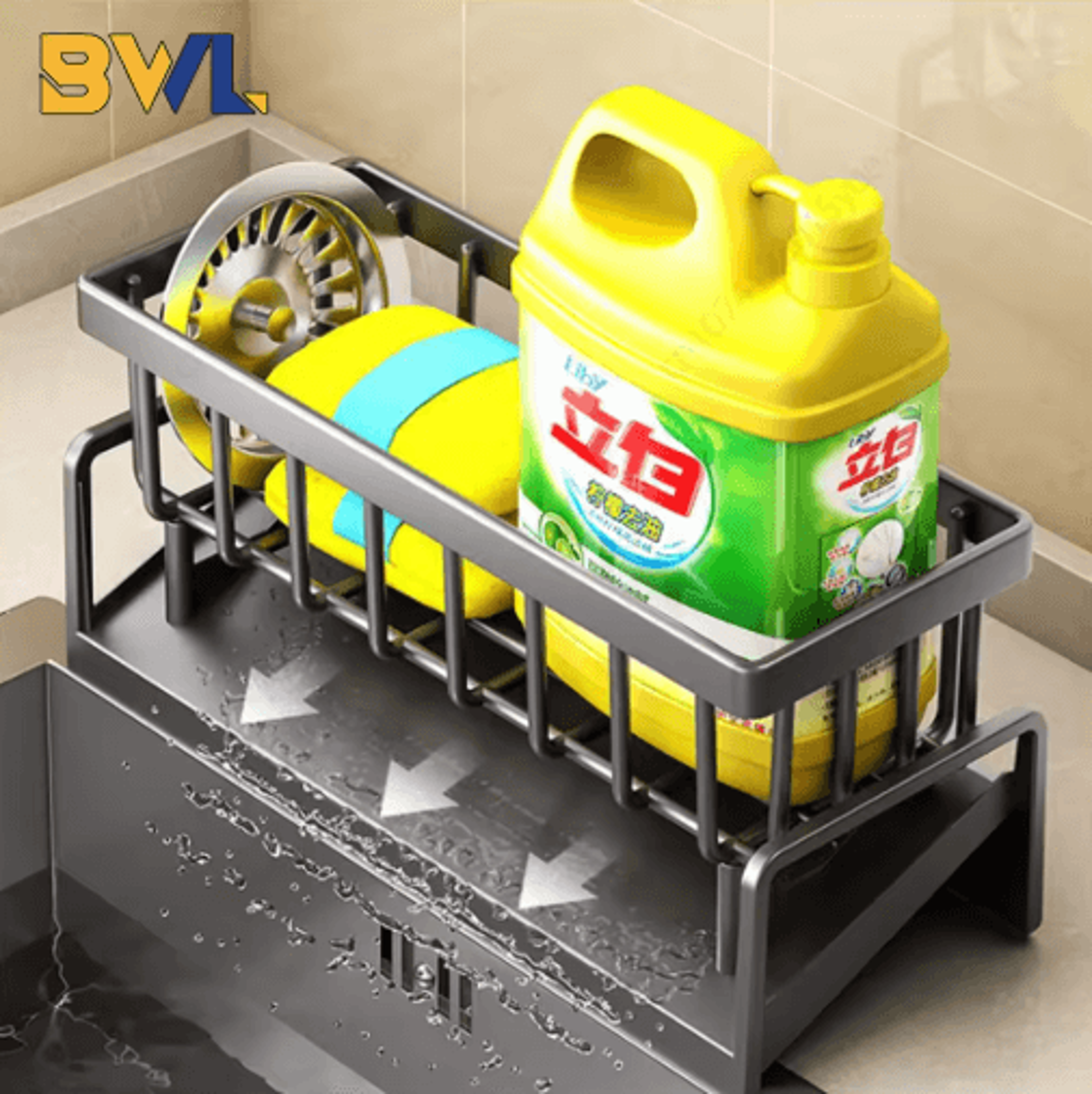 NoDrill Kitchen Sink Caddy Organizer Faucet Drainage Shelf For Sponges Rags  Kitchen Accessories 0