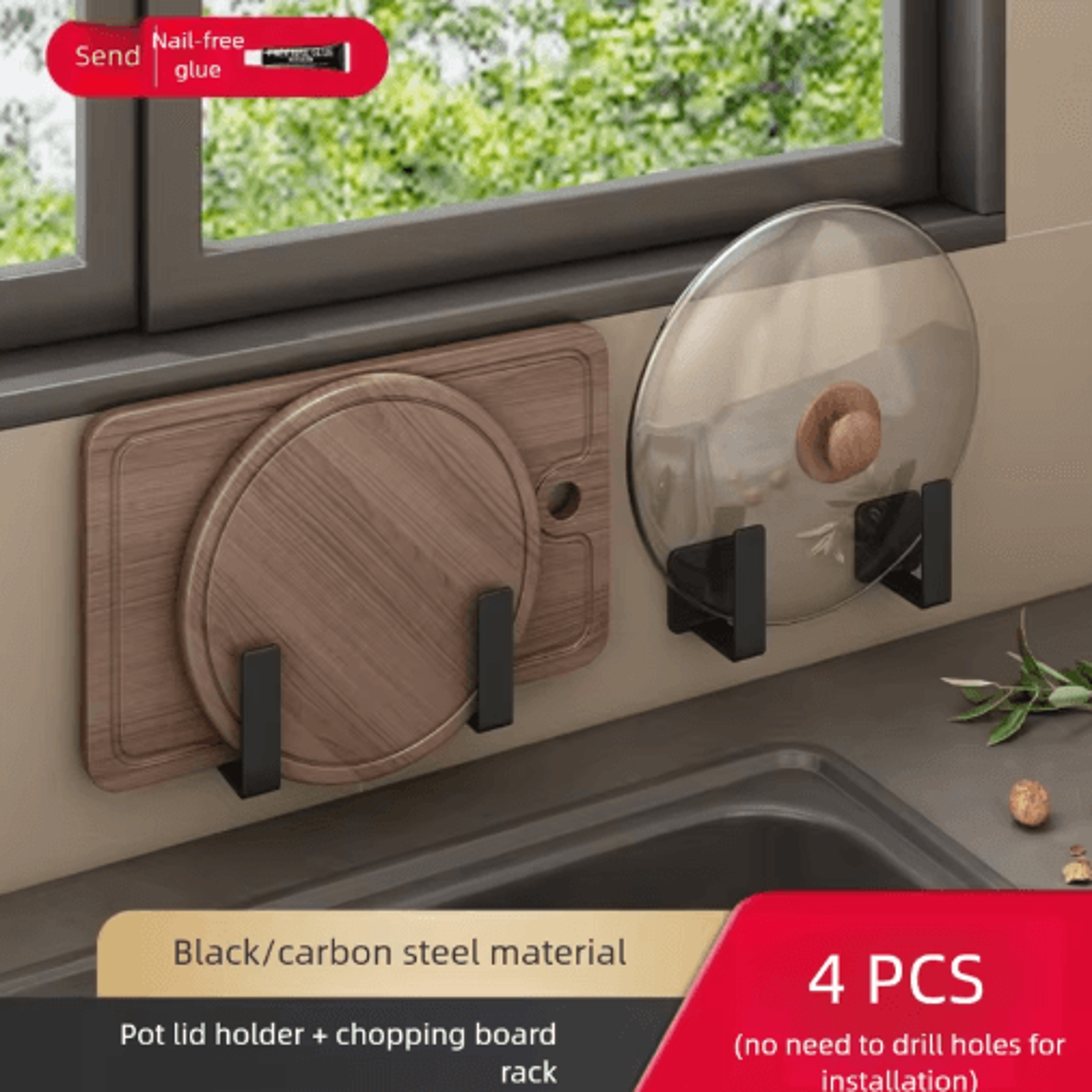 NoDrill Wall Mounted Pot Lid Organizer  Cutting Board Holder  MultiFunction Kitchen Storage Rack 1