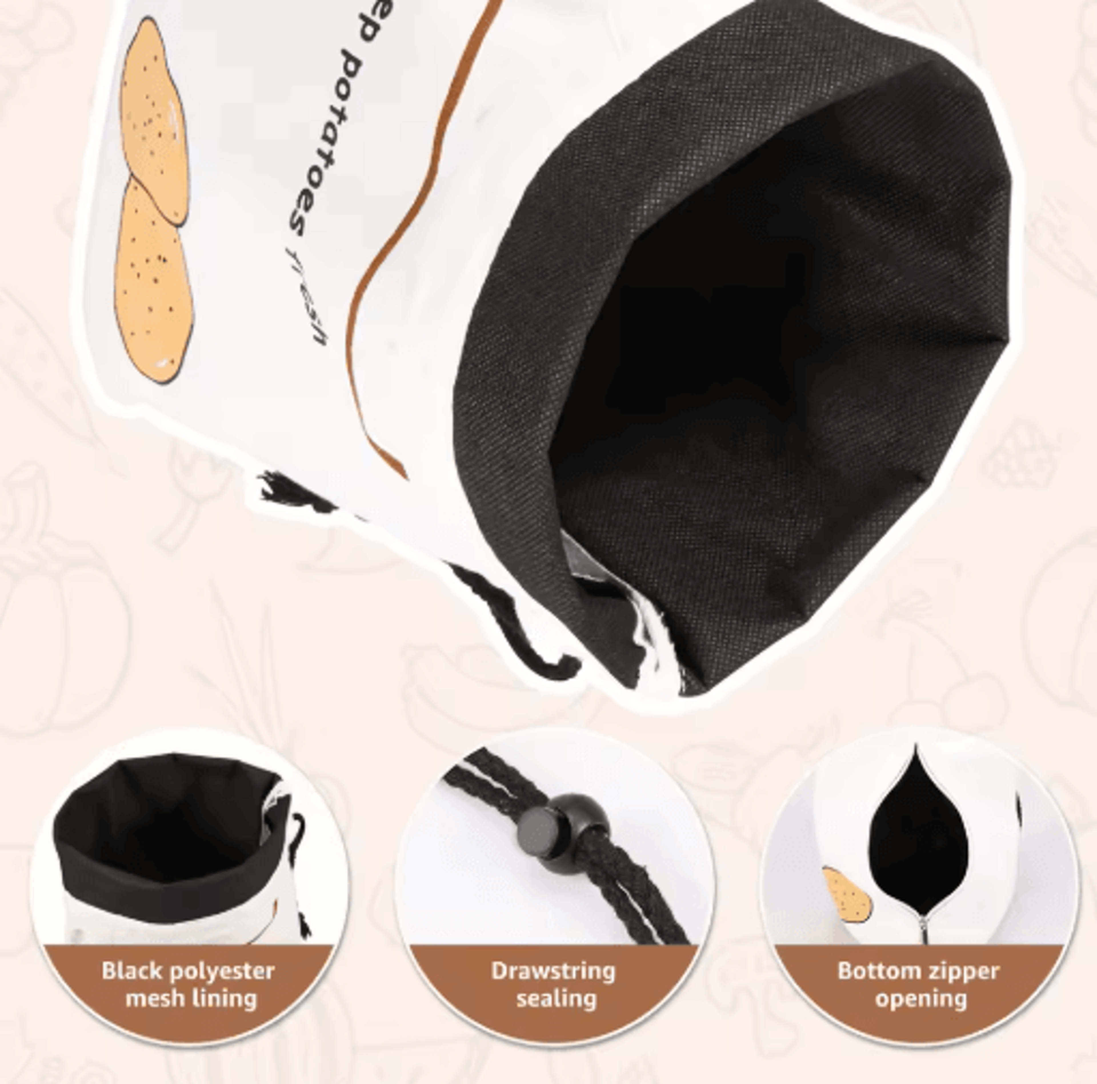 Reusable Potato  Onion Storage Bags With Bidirectional Drawstring  Vegetable Storage Sacks 23PCS 6