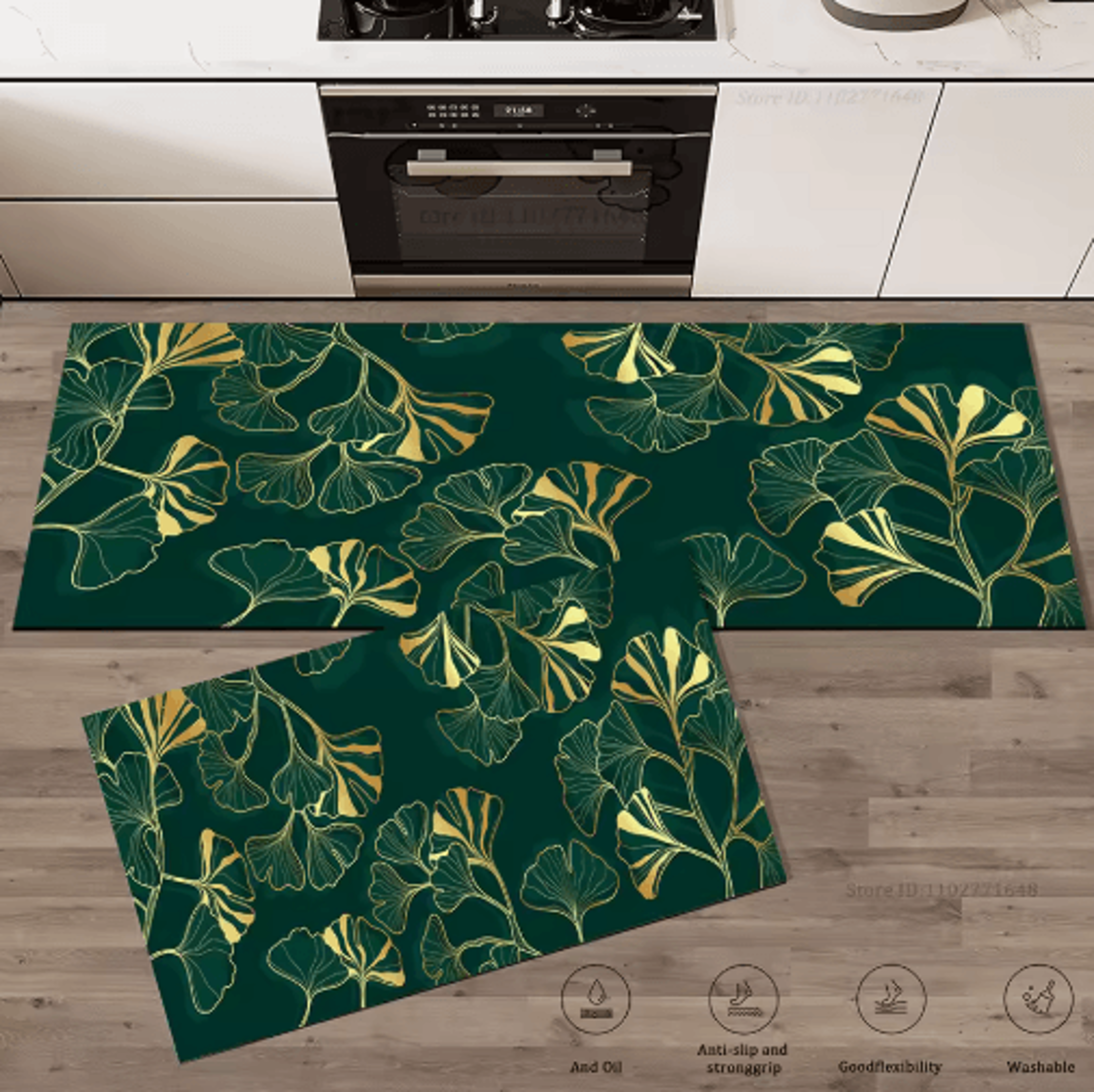 Green Leaves Absorbent Kitchen Floor Mat  NonSlip Washable Rug For Kitchen Bathroom  Entryway 6