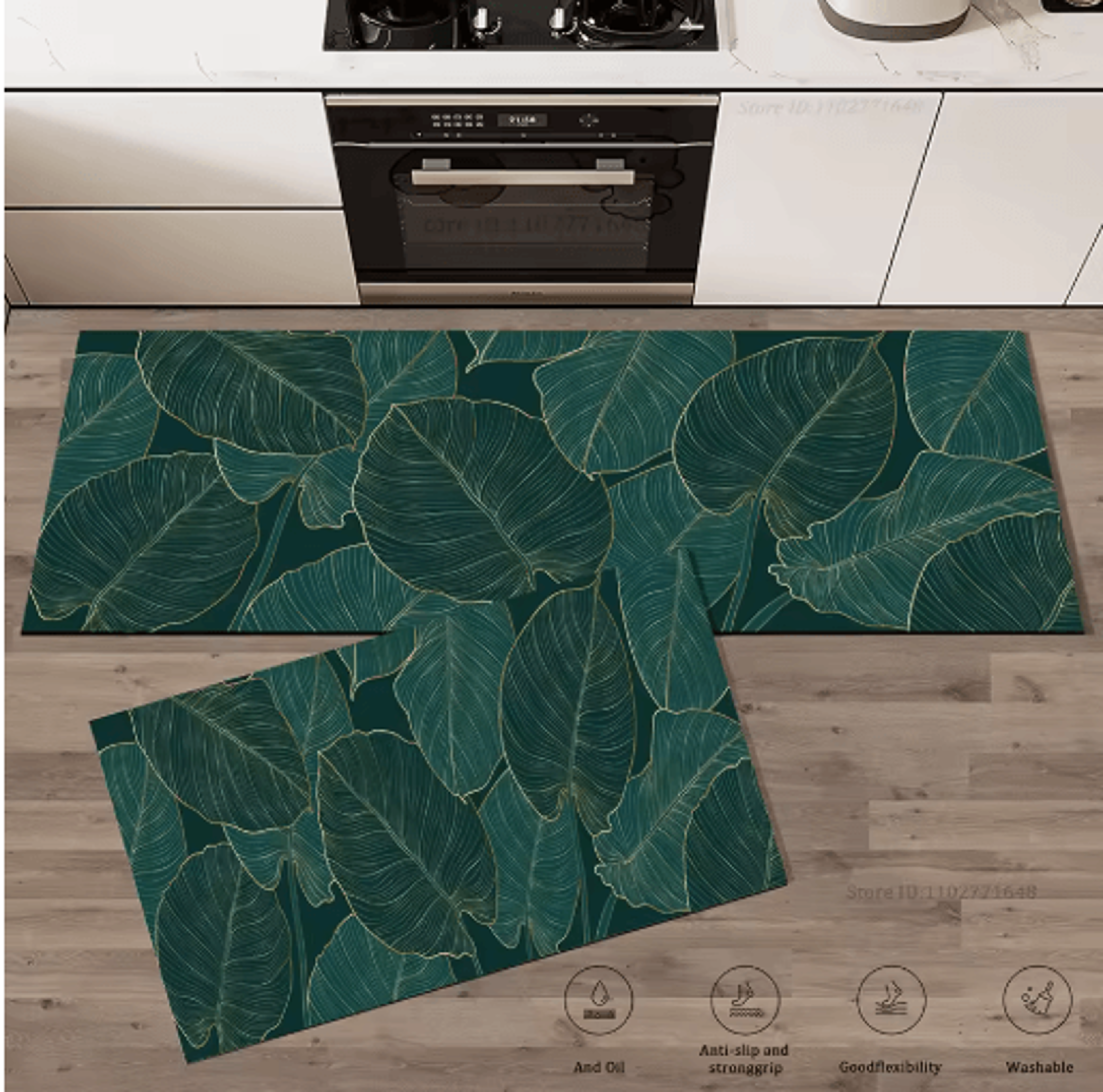 Green Leaves Absorbent Kitchen Floor Mat  NonSlip Washable Rug For Kitchen Bathroom  Entryway 0