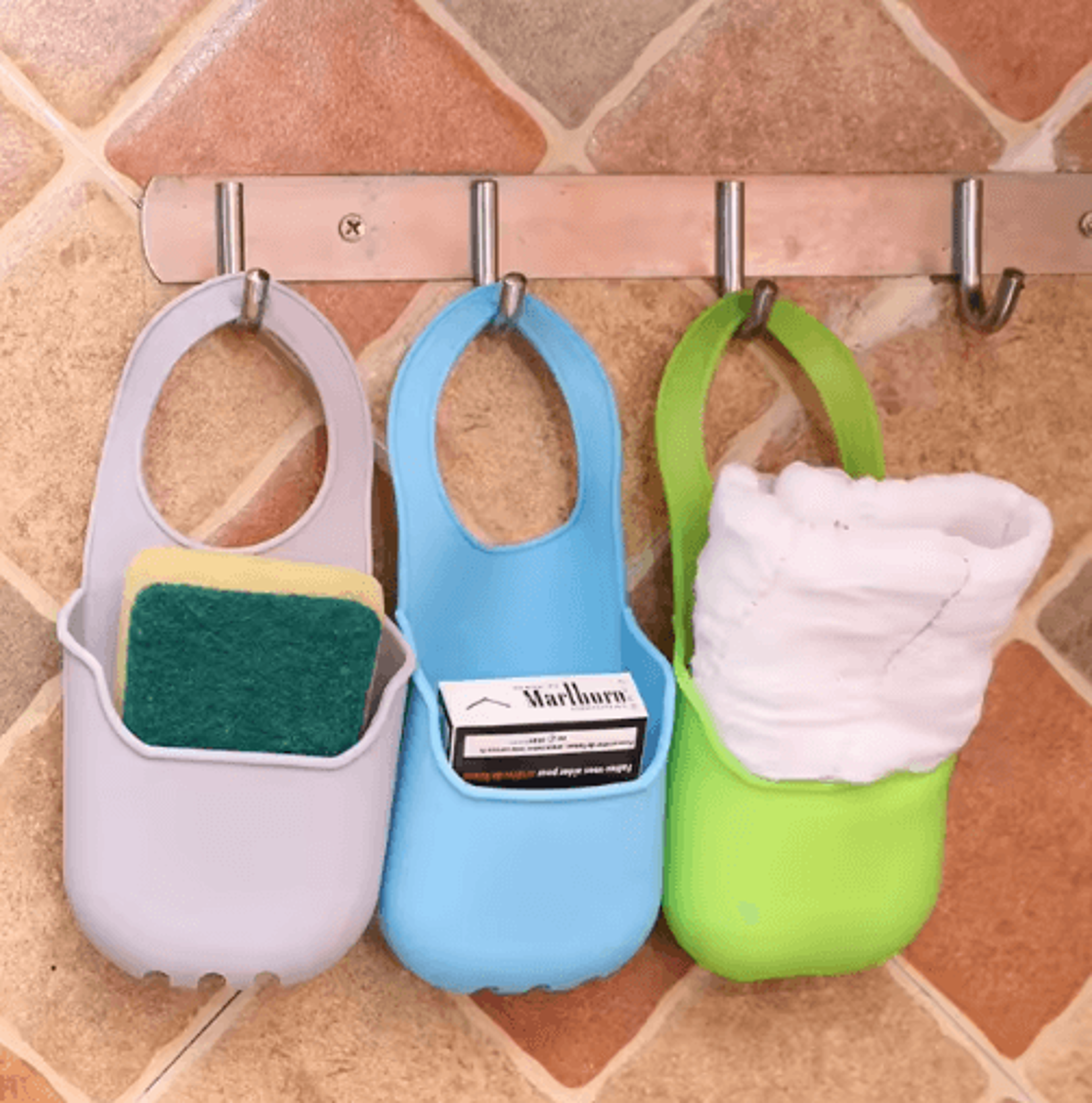 Kitchen Sink Drain Rack  Hanging Sponge Holder  Soap Dish Storage Basket Organizer 7