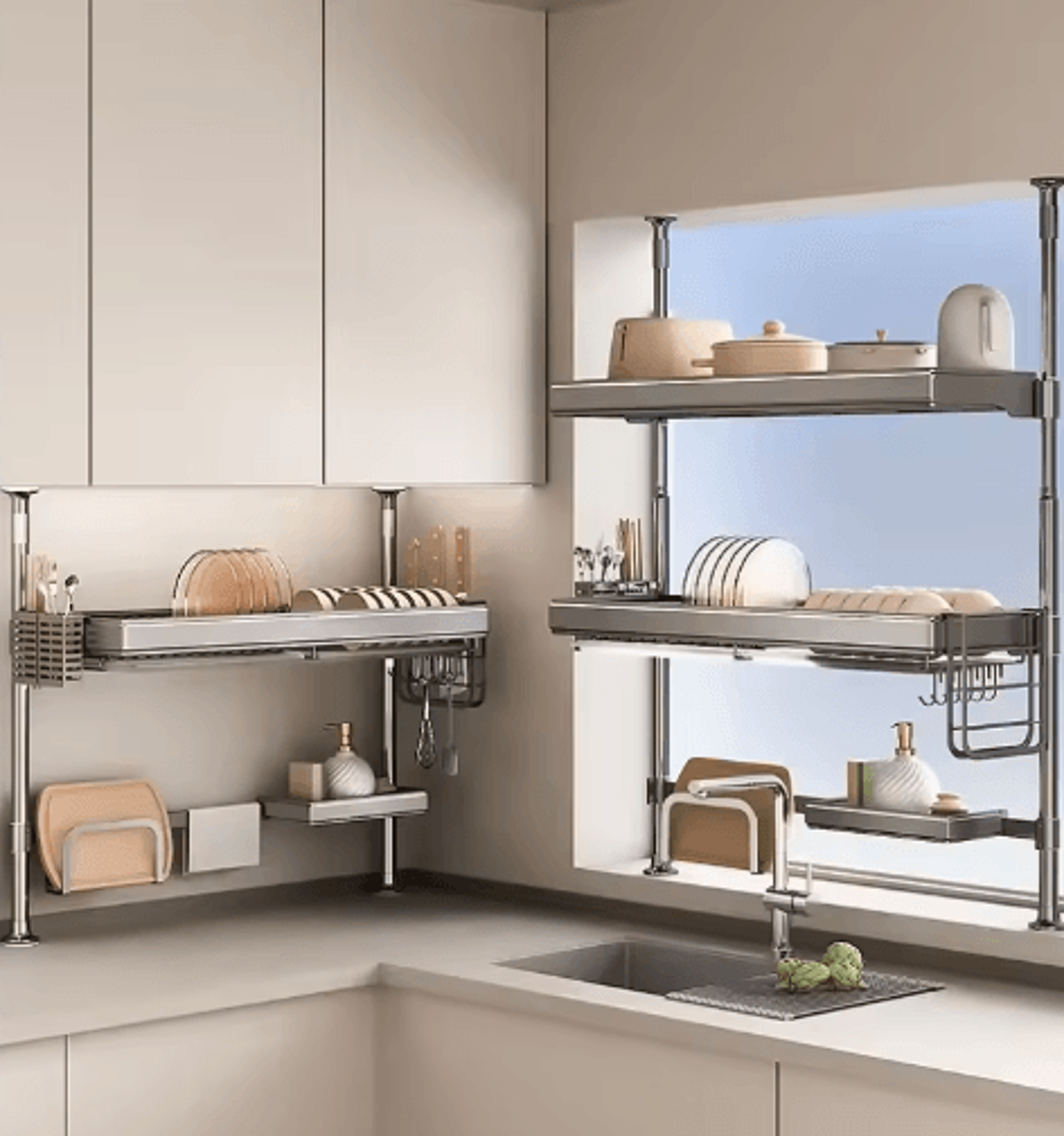 MultiPurpose Kitchen Sink Organizer  Countertop Dish Drying Rack  Vegetable Storage Shelf 26