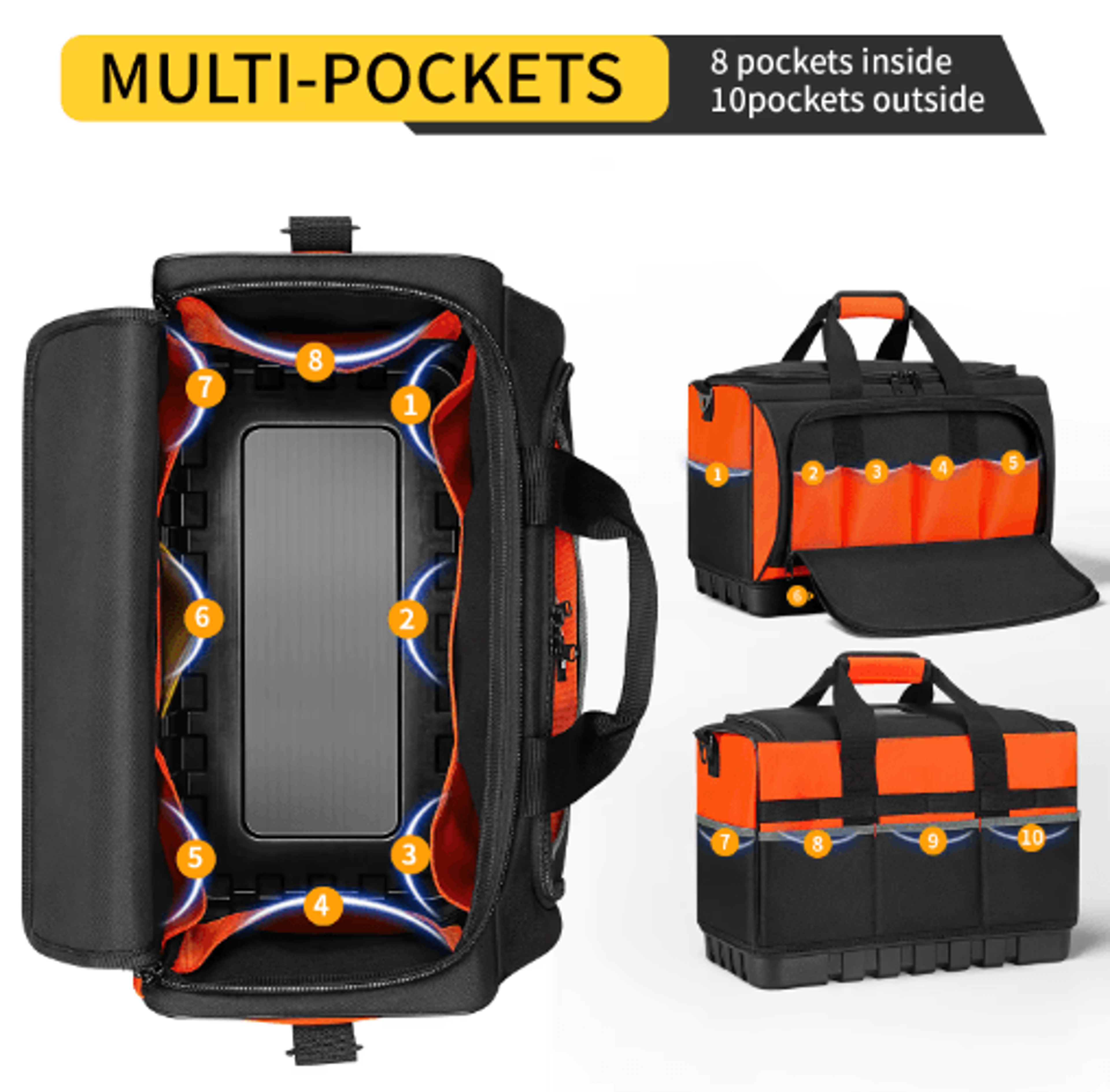 Heavy Duty Open Top Tool Bag With Molded Base  18Pocket Tool Organizer With Adjustable Shoulder Str 5