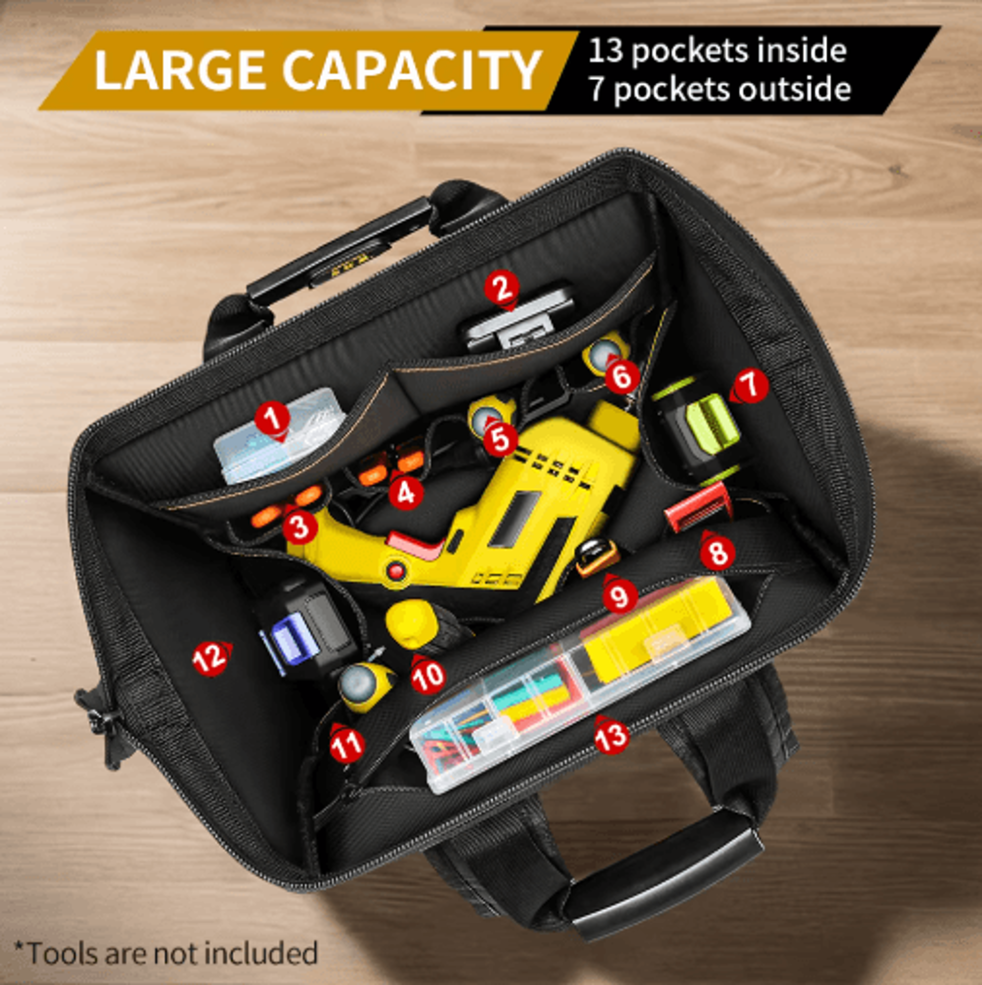 Heavy Duty Tool Backpack With Multiple Pockets  Large Capacity Tool Storage Backpack With Rubber Ba 4