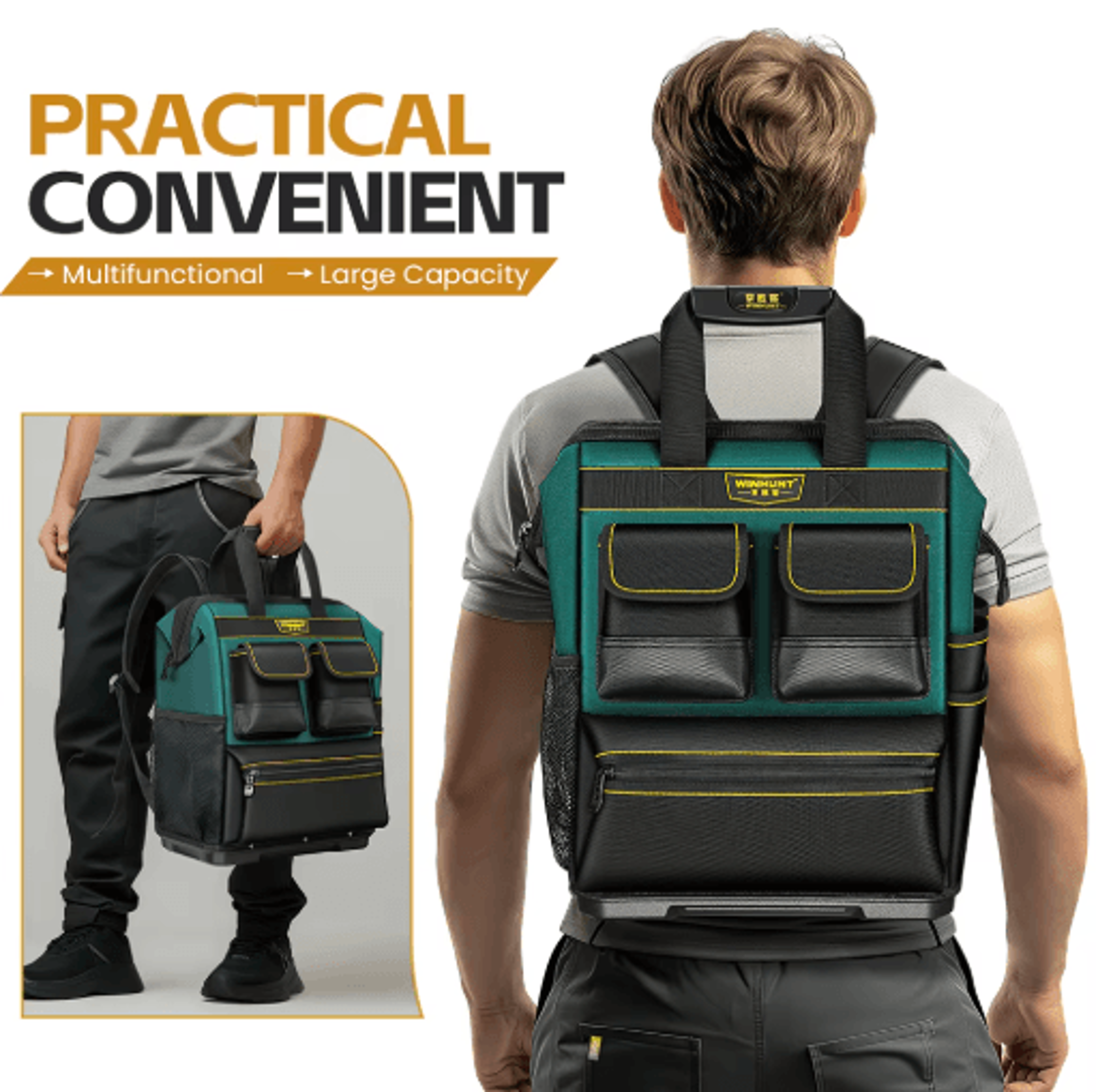 Heavy Duty Tool Backpack With Multiple Pockets  Large Capacity Tool Storage Backpack With Rubber Ba 0