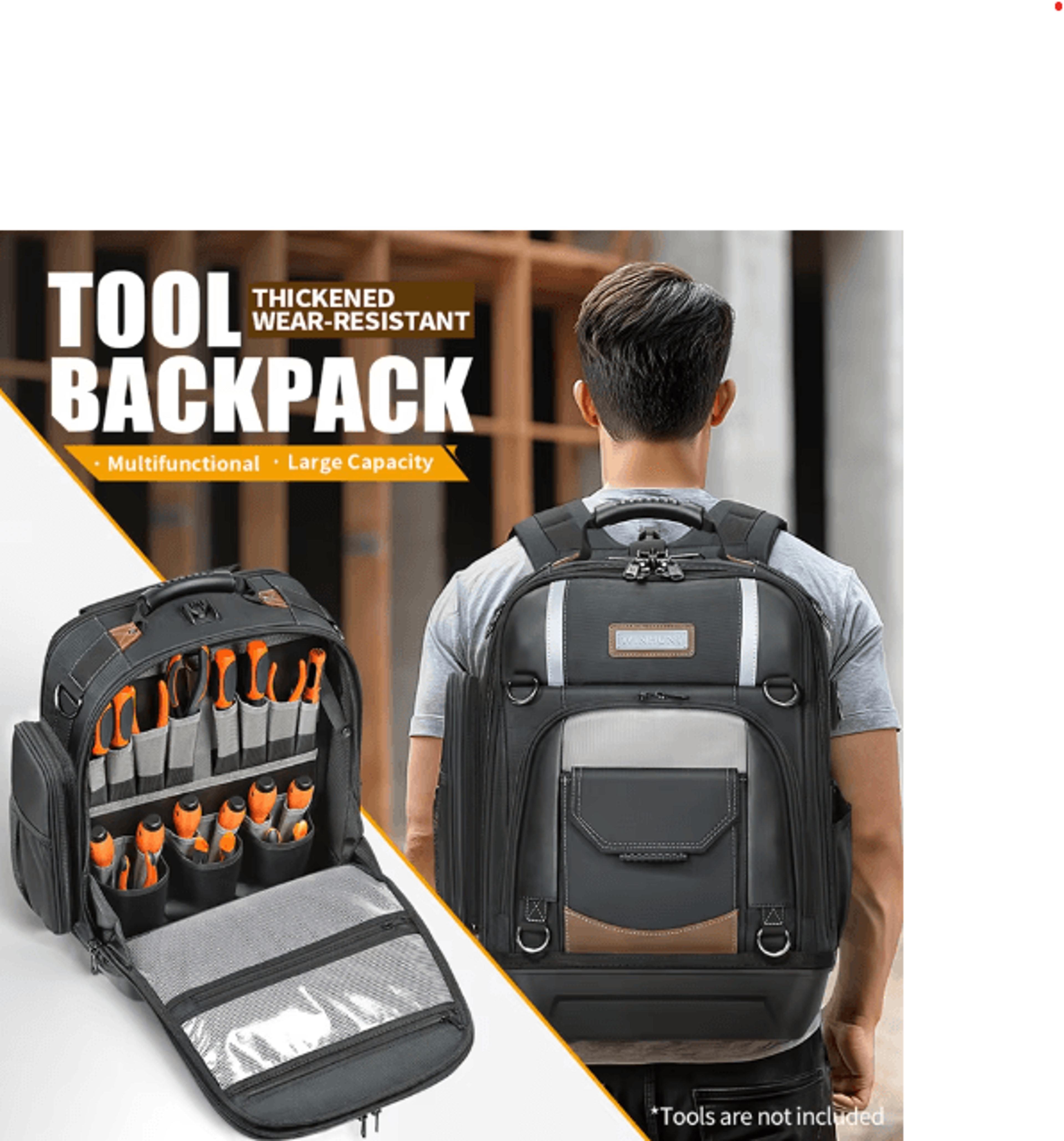 Heavy Duty Tool Backpack With Molded Bottom  Removable Tool Carrier Professional Electrician Tool O 0