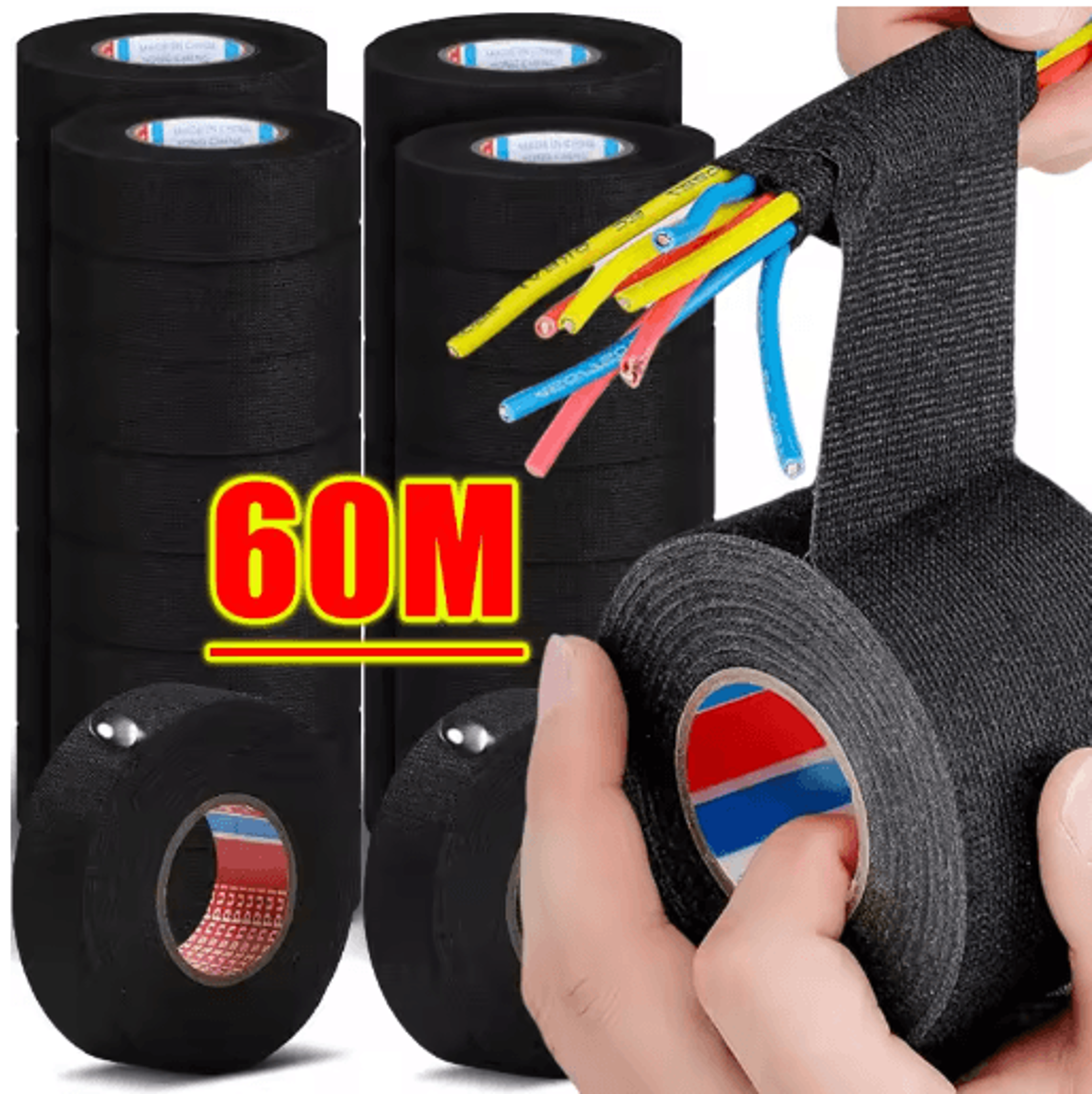 Black Electrical Fabric Tape  HeatResistant Wire Harness Cloth Tape For Automotive Wiring  Cable In 0
