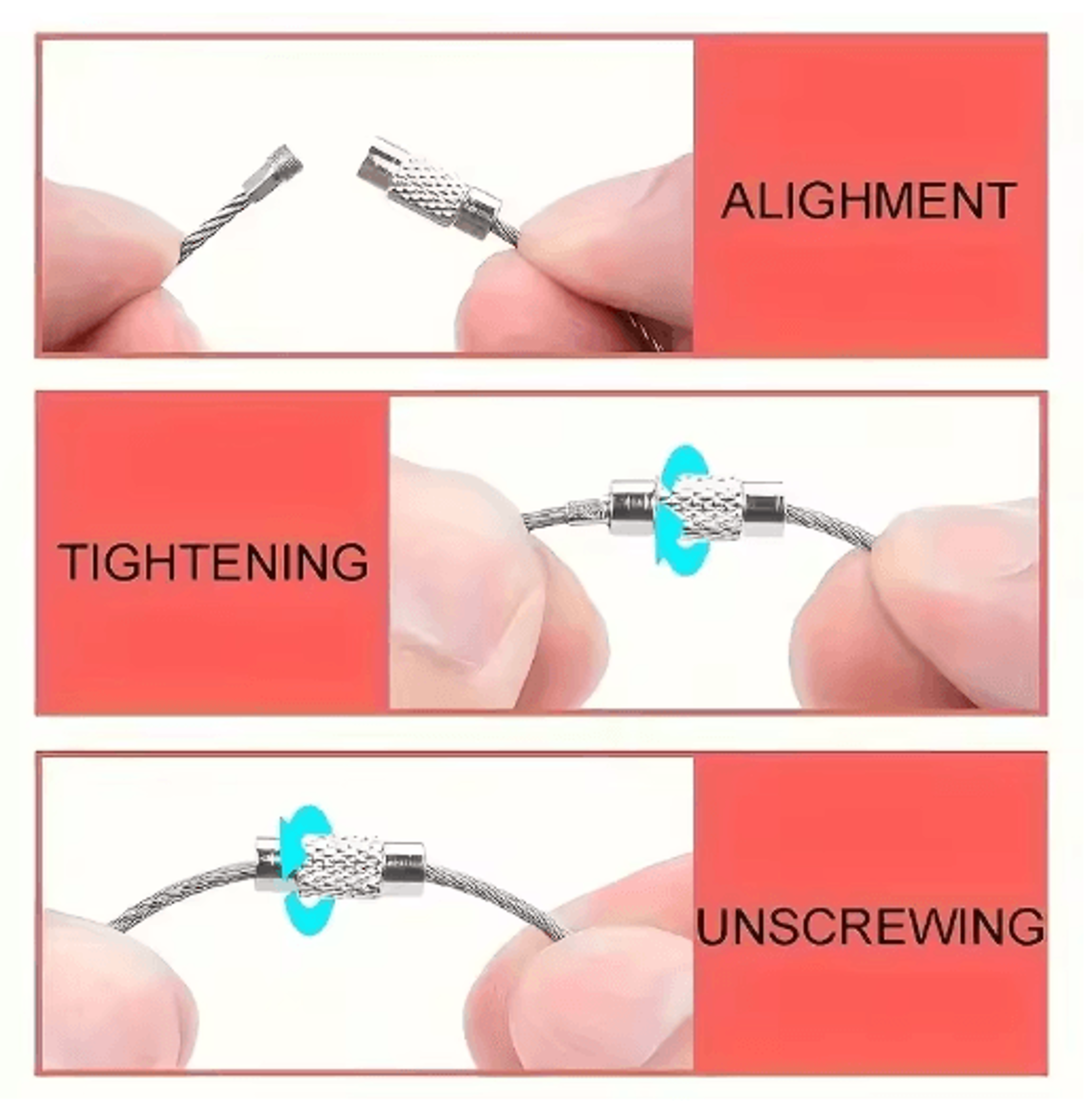 Stainless Steel Wire Keychain Cable Rings  Screw Lock Key Ring Loops For Keys Tags  Outdoor Gear 13