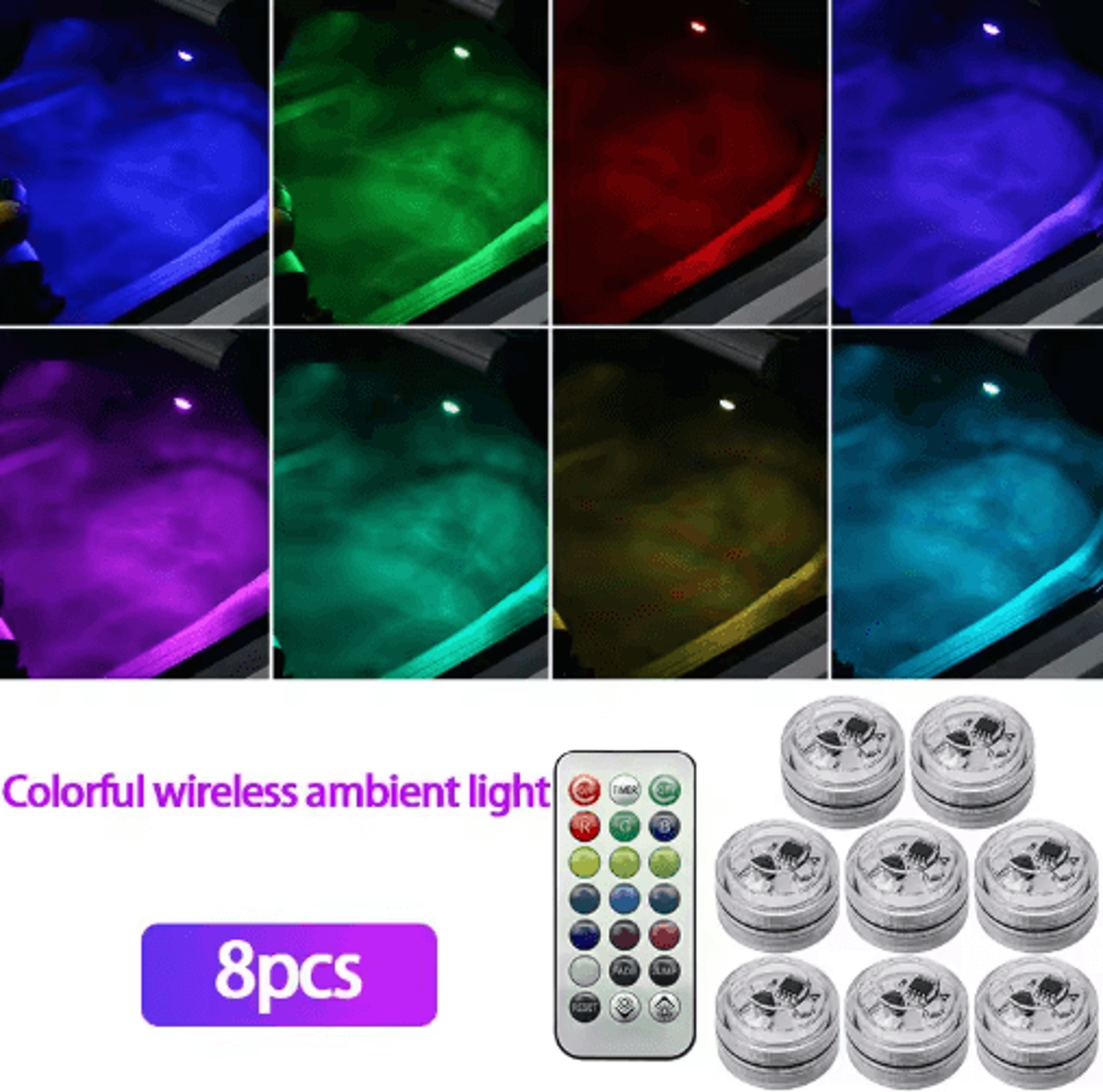 Wireless LED Car Interior Ambient Lights  RemoteControl Adhesive Roof  Footwell Atmosphere Lights 2