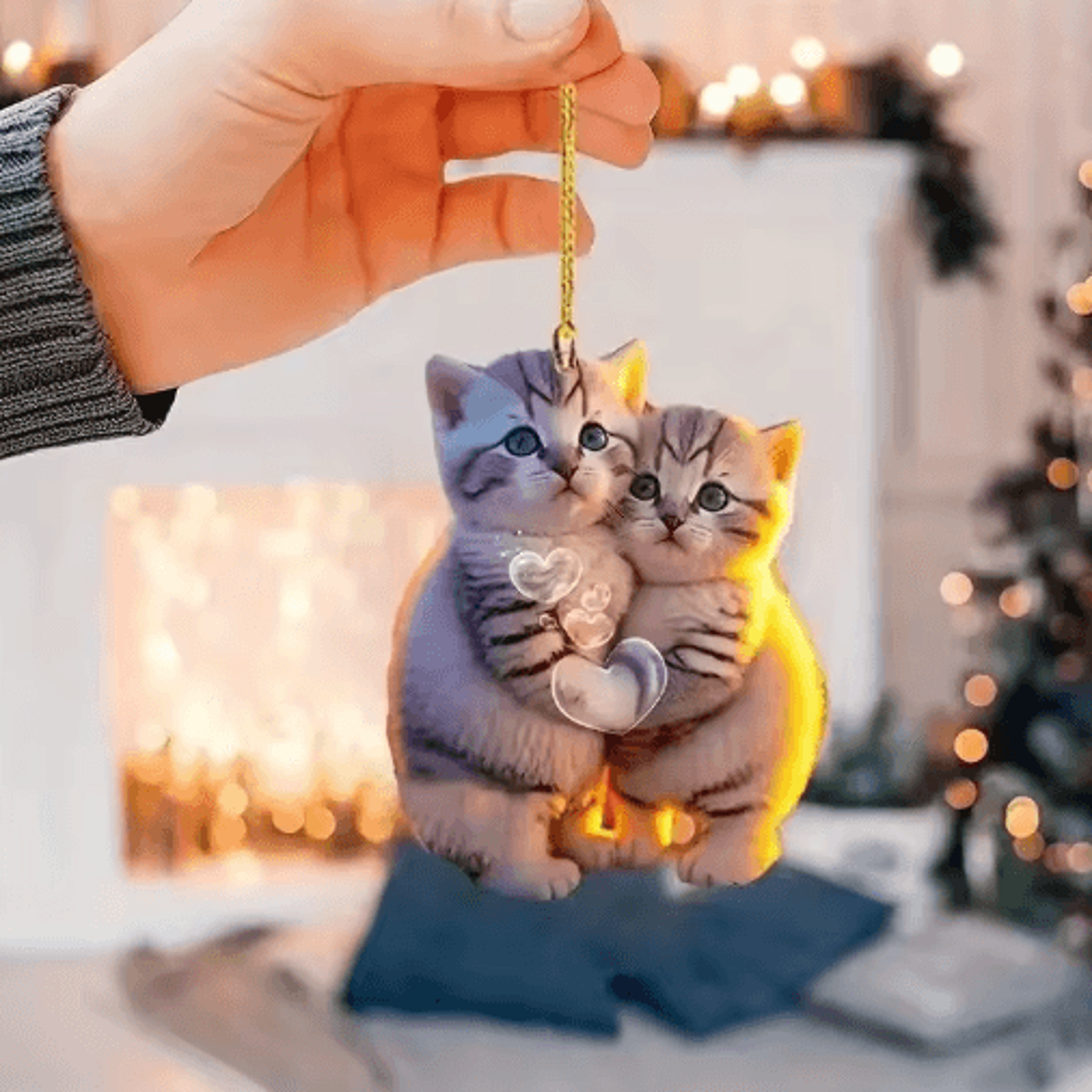 Realistic Cat Car Hanging Ornament  Rearview Mirror Pendant With Decorative Chain 2