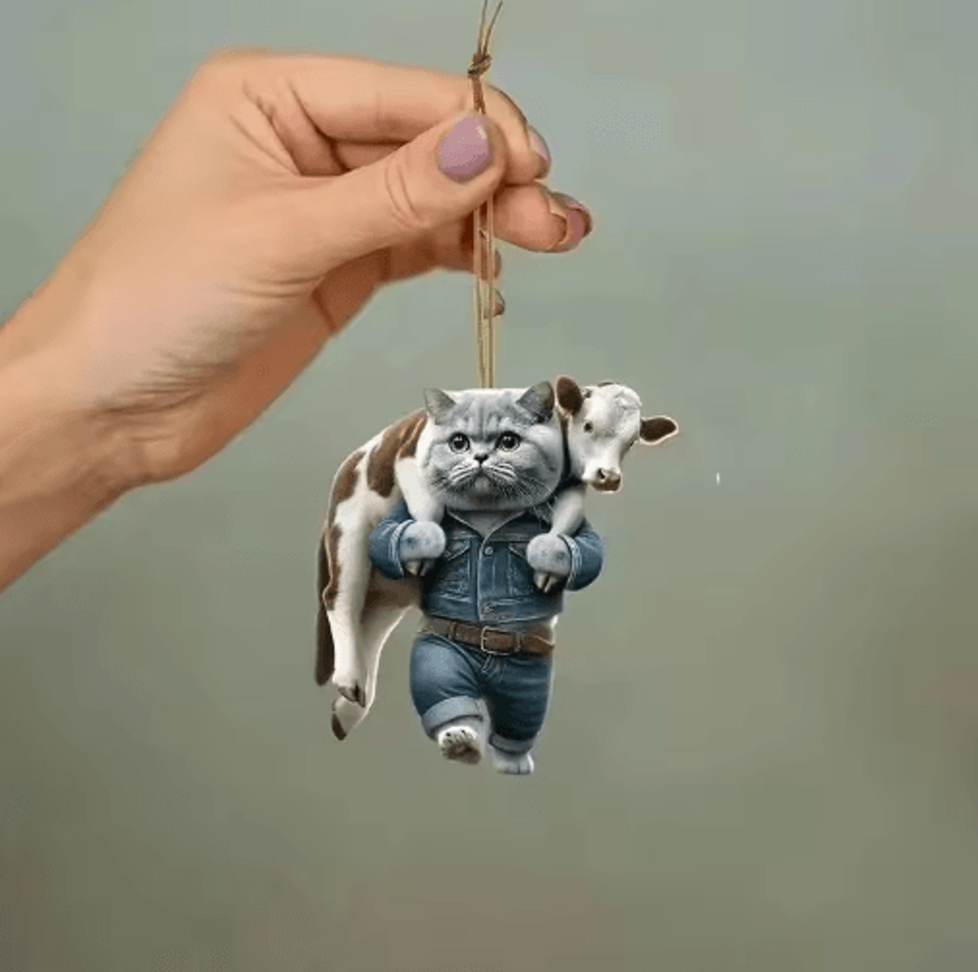 Realistic Cat Car Hanging Ornament  Rearview Mirror Pendant With Decorative Chain 5