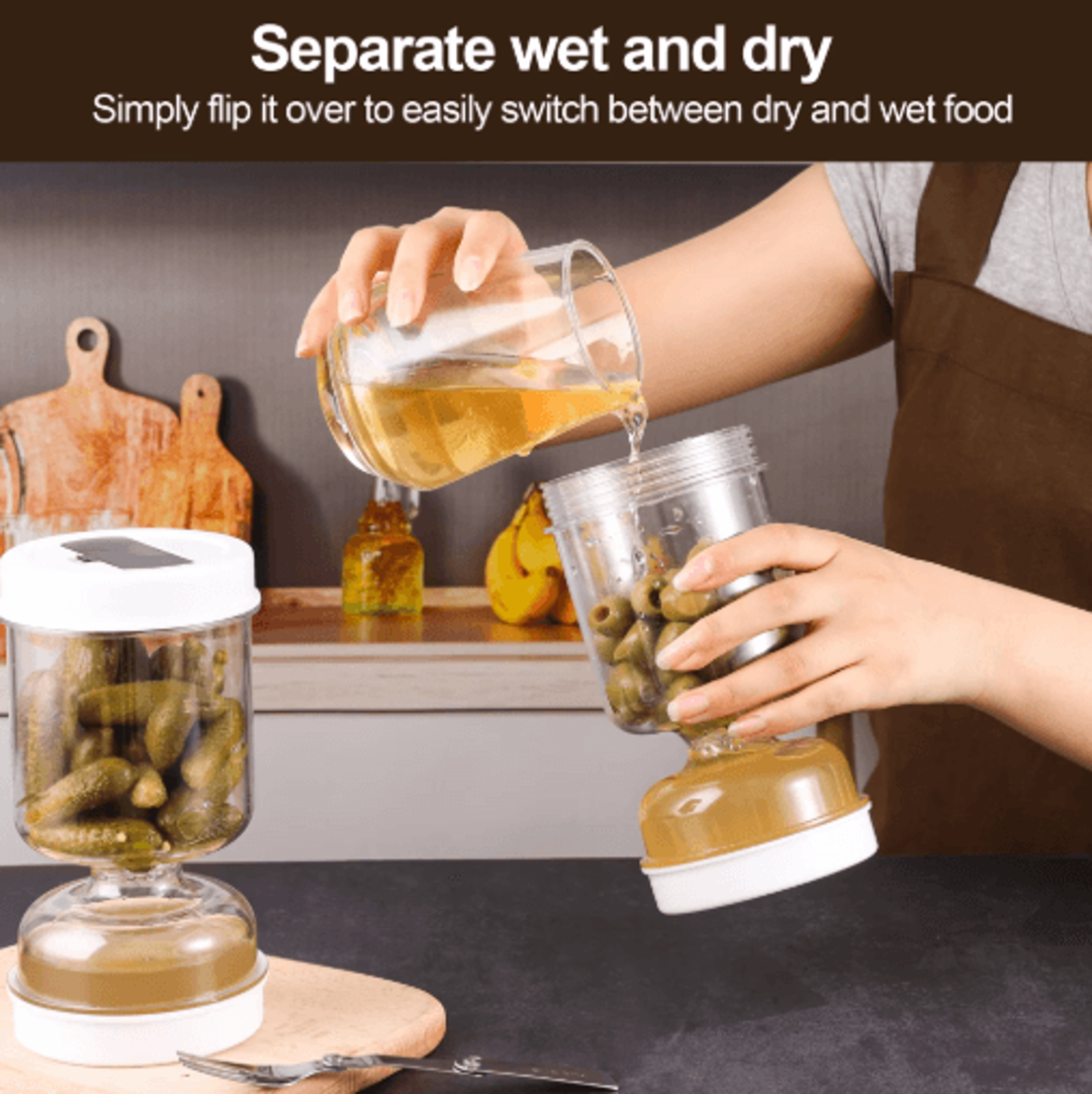 Olive  Pickle Strainer Jar  Flip Airtight Storage Container With BuiltIn Strainer 6