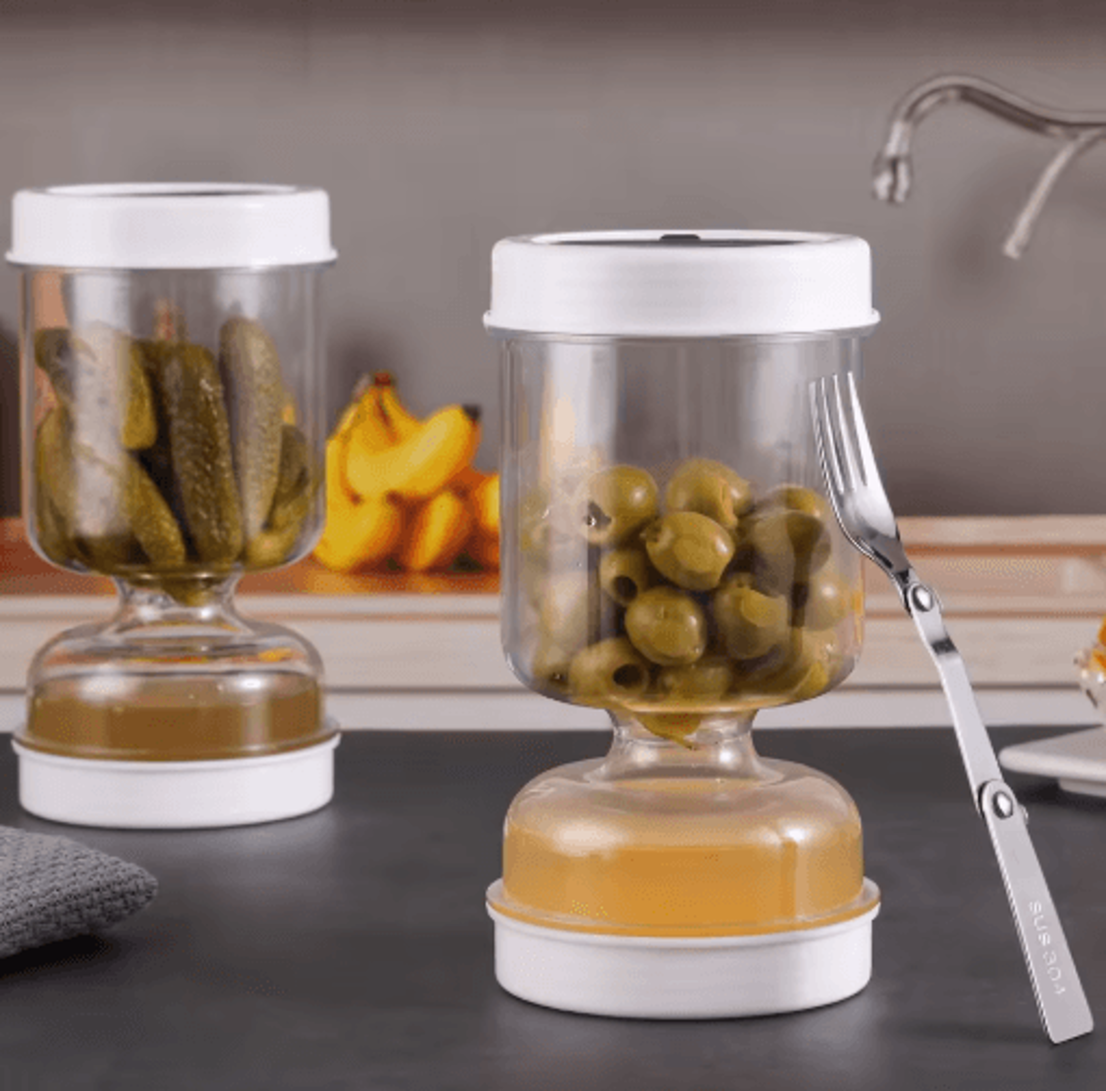Olive  Pickle Strainer Jar  Flip Airtight Container With BuiltIn Strainer 0