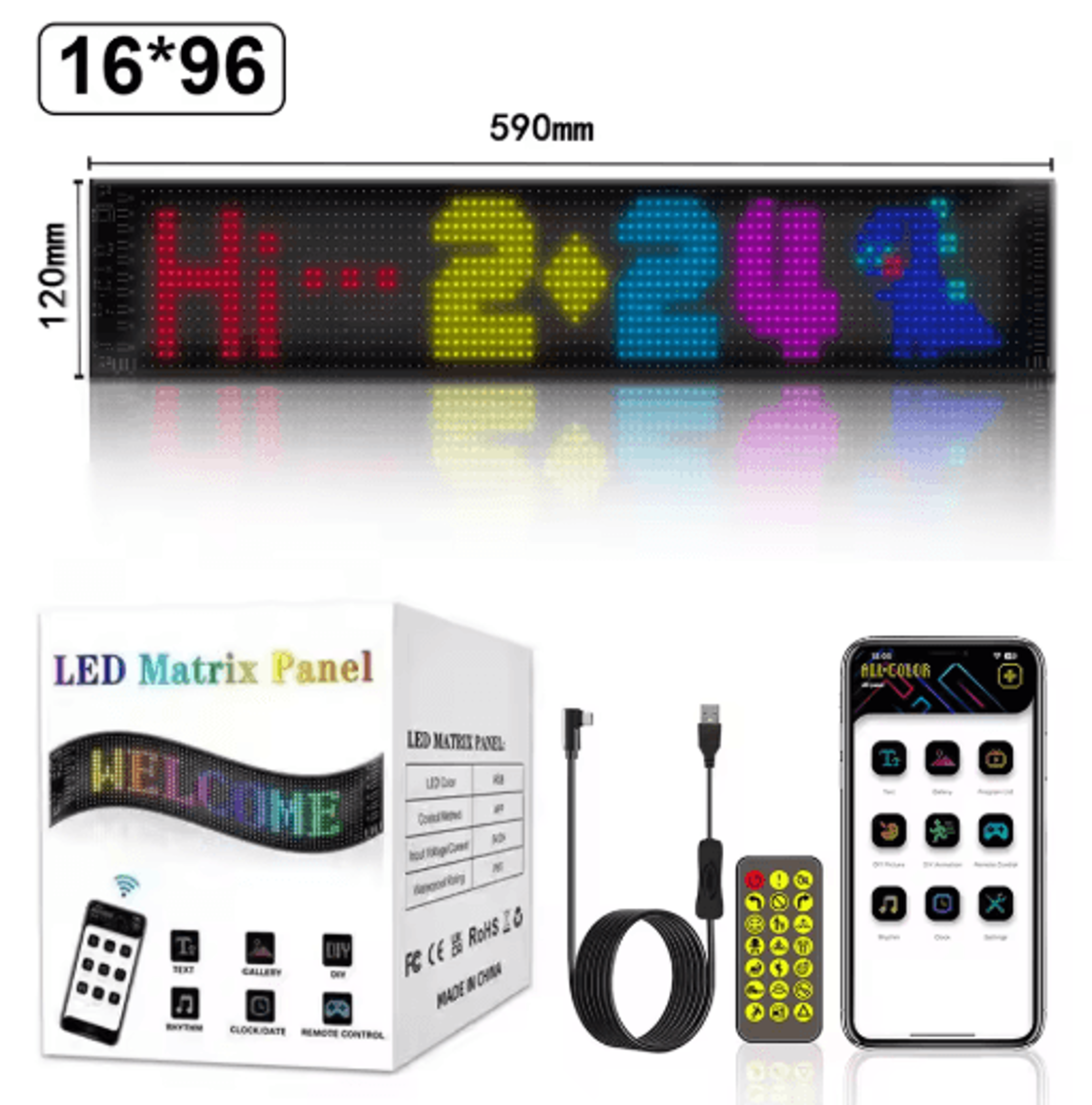 16 X 96 Programmable LED Scrolling Sign With Bluetooth APP Control  Custom Text Display 2