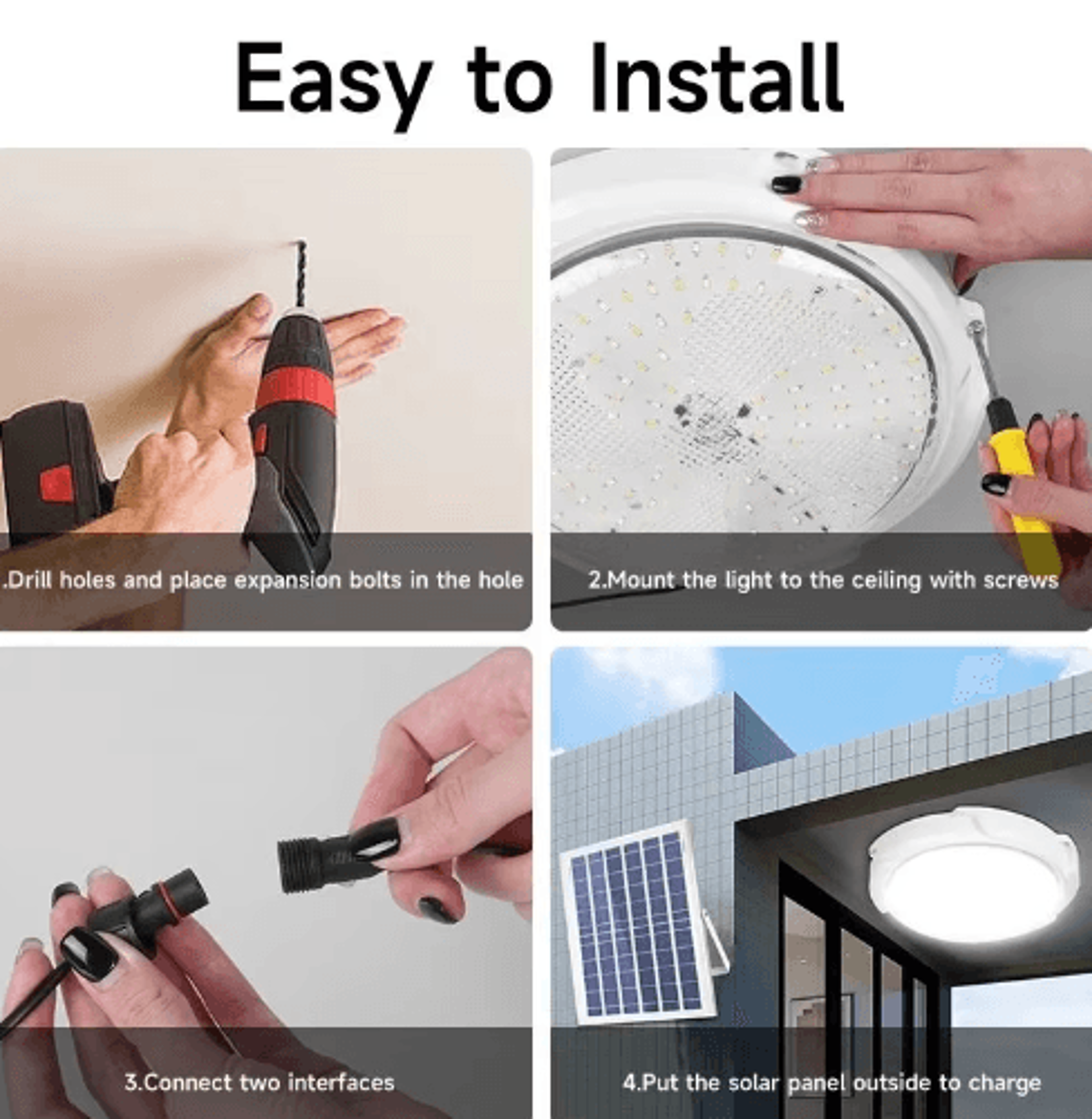 LED Solar Ceiling Light IP65 Waterproof With Remote Control For Indoor  Outdoor Use 6
