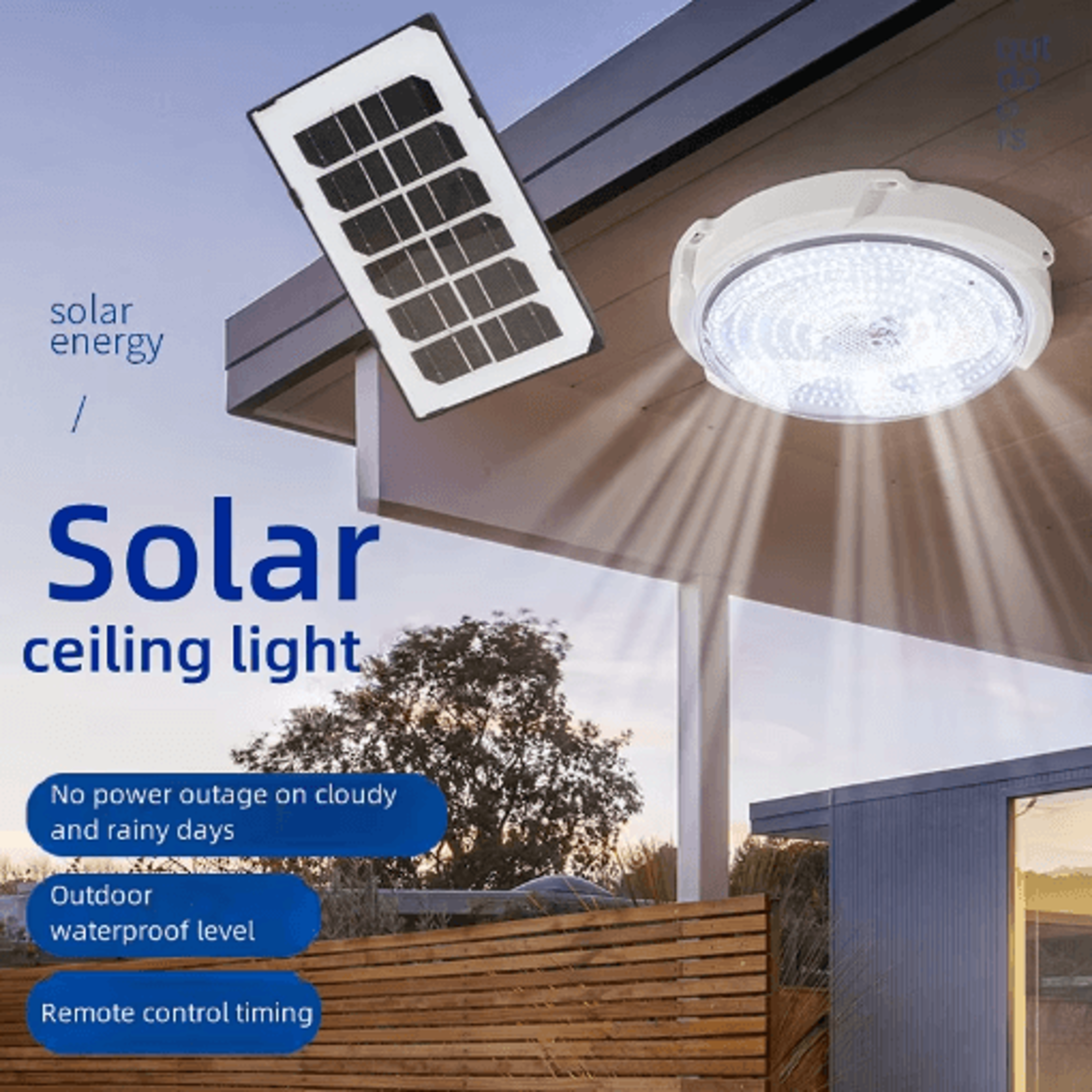 LED Solar Ceiling Light IP65 Waterproof With Remote Control For Indoor  Outdoor Use 7