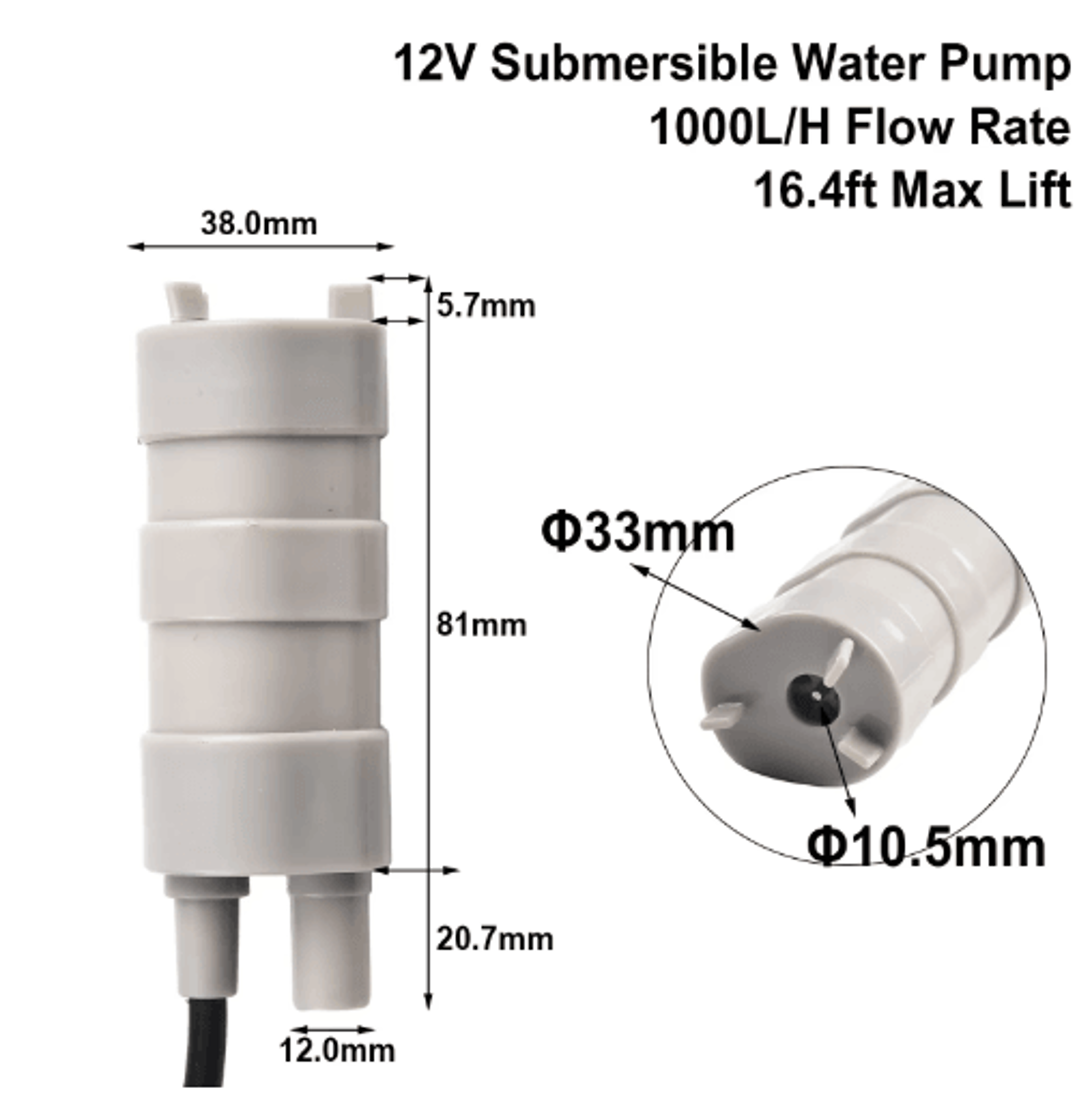 1000LH 12V Submersible Water Pump HighFlow Pump For Garden RV  Irrigation 4