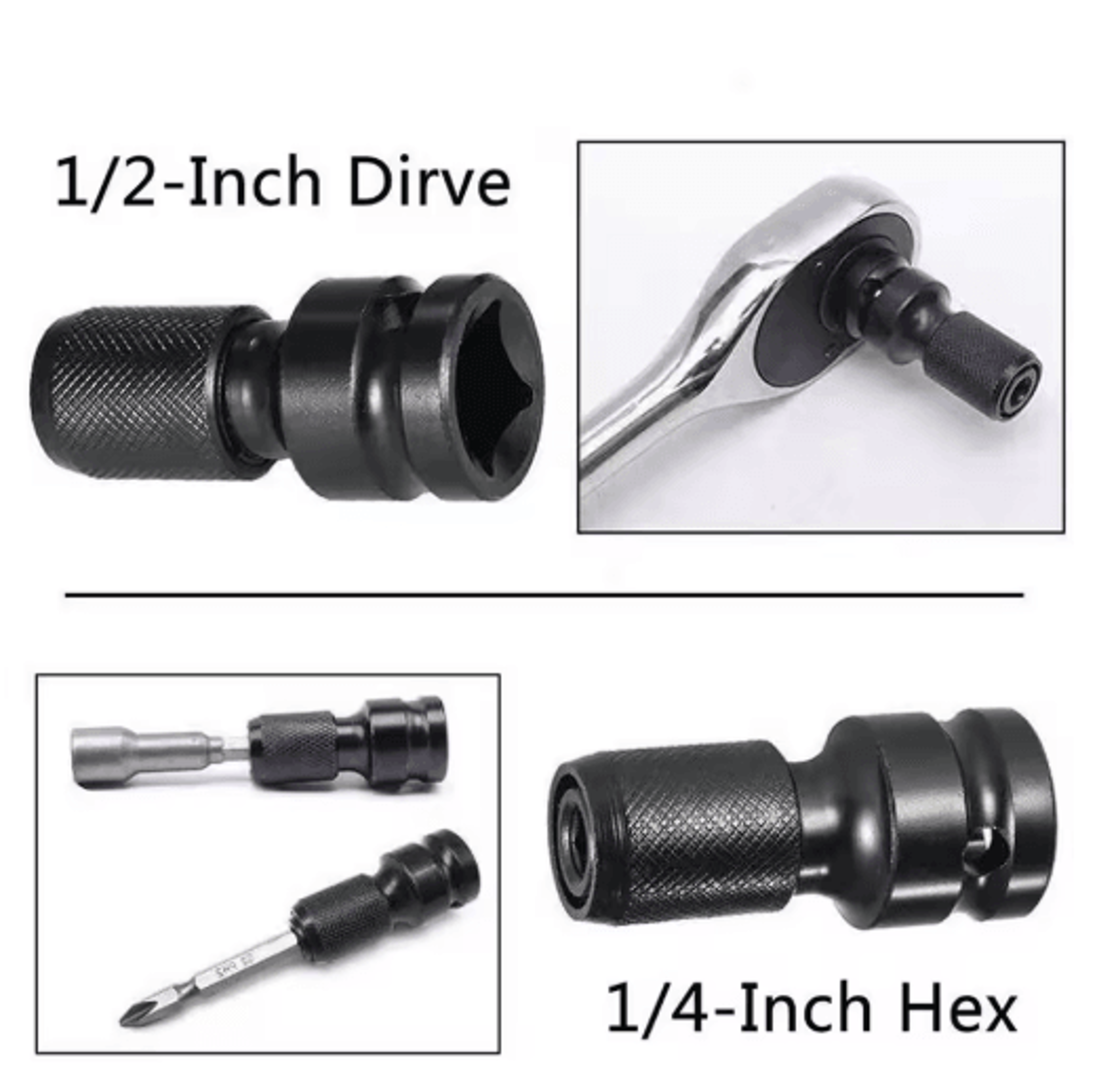 12 Drive To 14 Hex Drill Chuck Adapter  Quick Load Socket Adapter For Impact Drivers  Power Tools 2