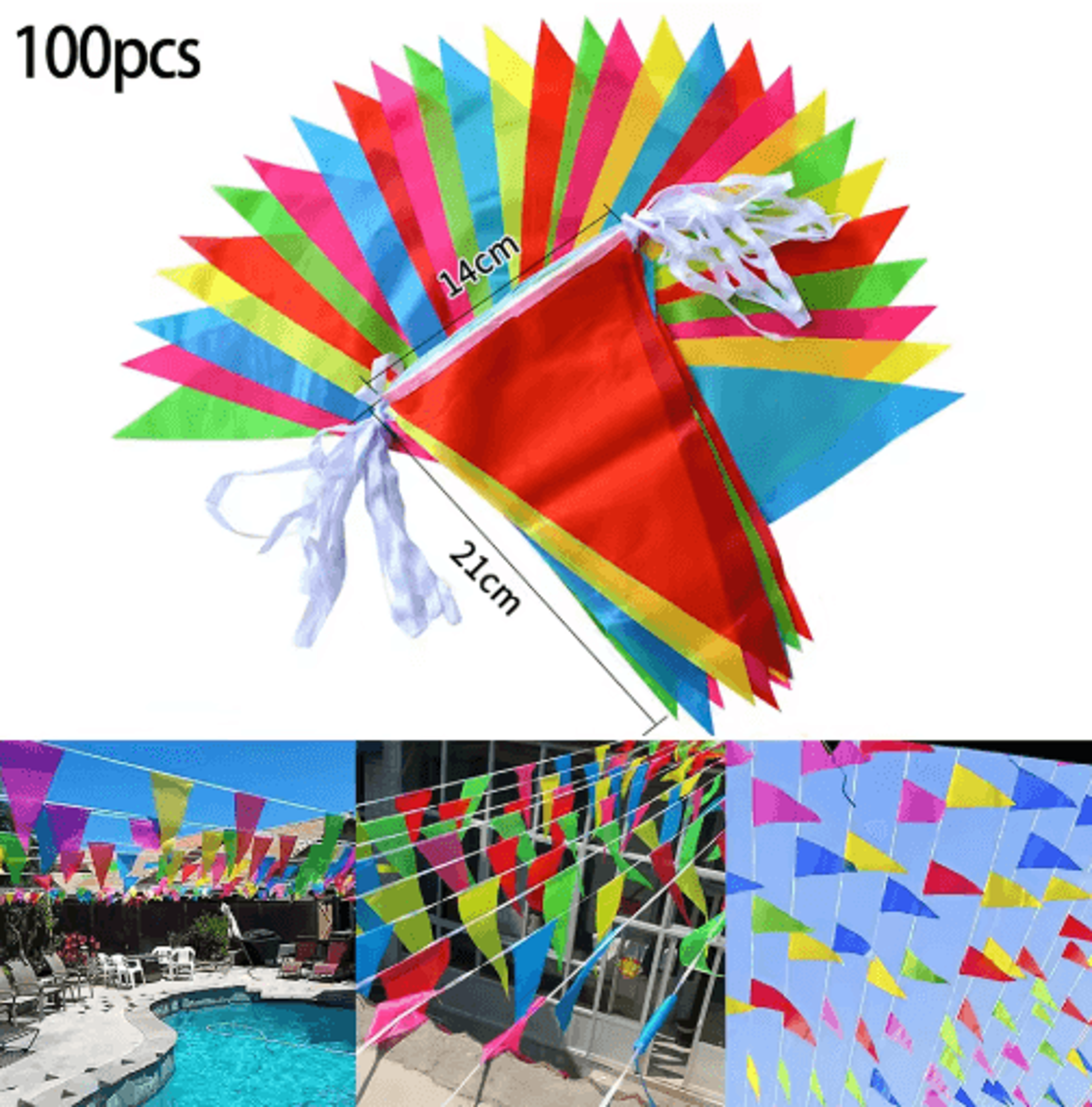 50M Multicolored Triangle Flag Bunting  Outdoor Pennant Banner For Parties Festivals  Garden Decora 0