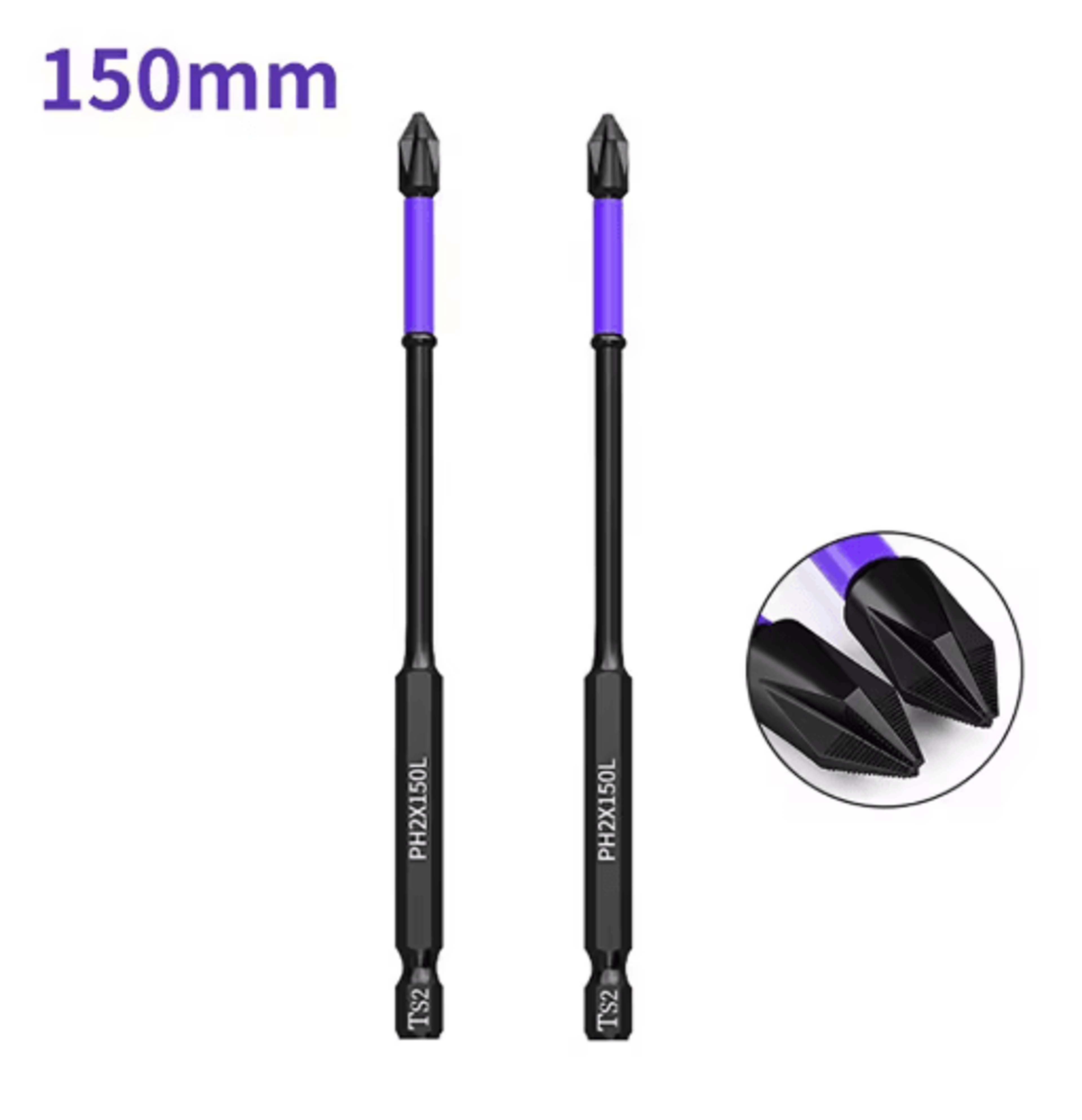 2PCS PH2 Magnetic Screwdriver Bit Set  NonSlip Phillips Drill Bits 25150mm 9