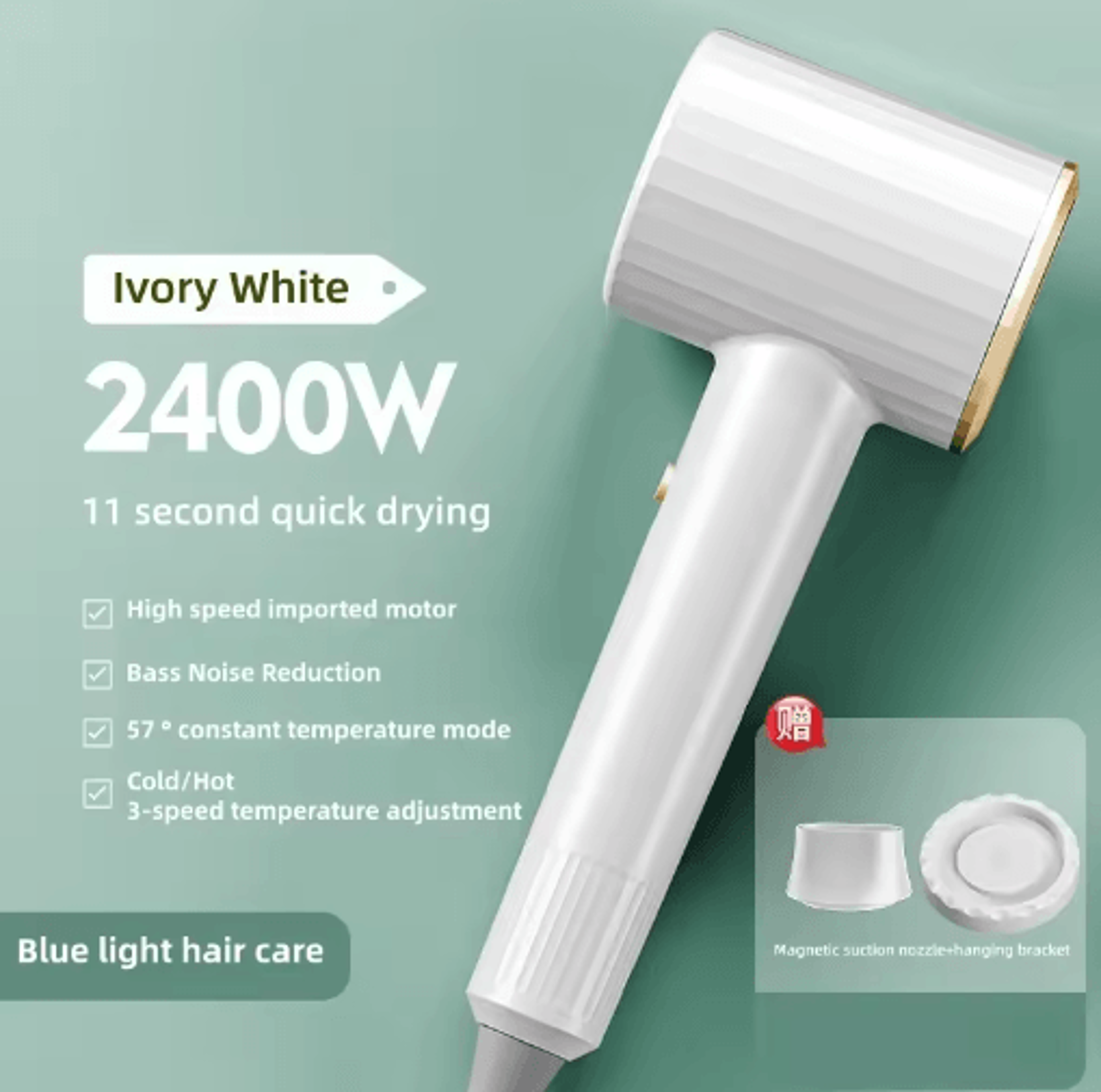 2400W Professional Ionic Hair Dryer  HighPower Negative Ion Blow Dryer With Hot  Cold Air 5