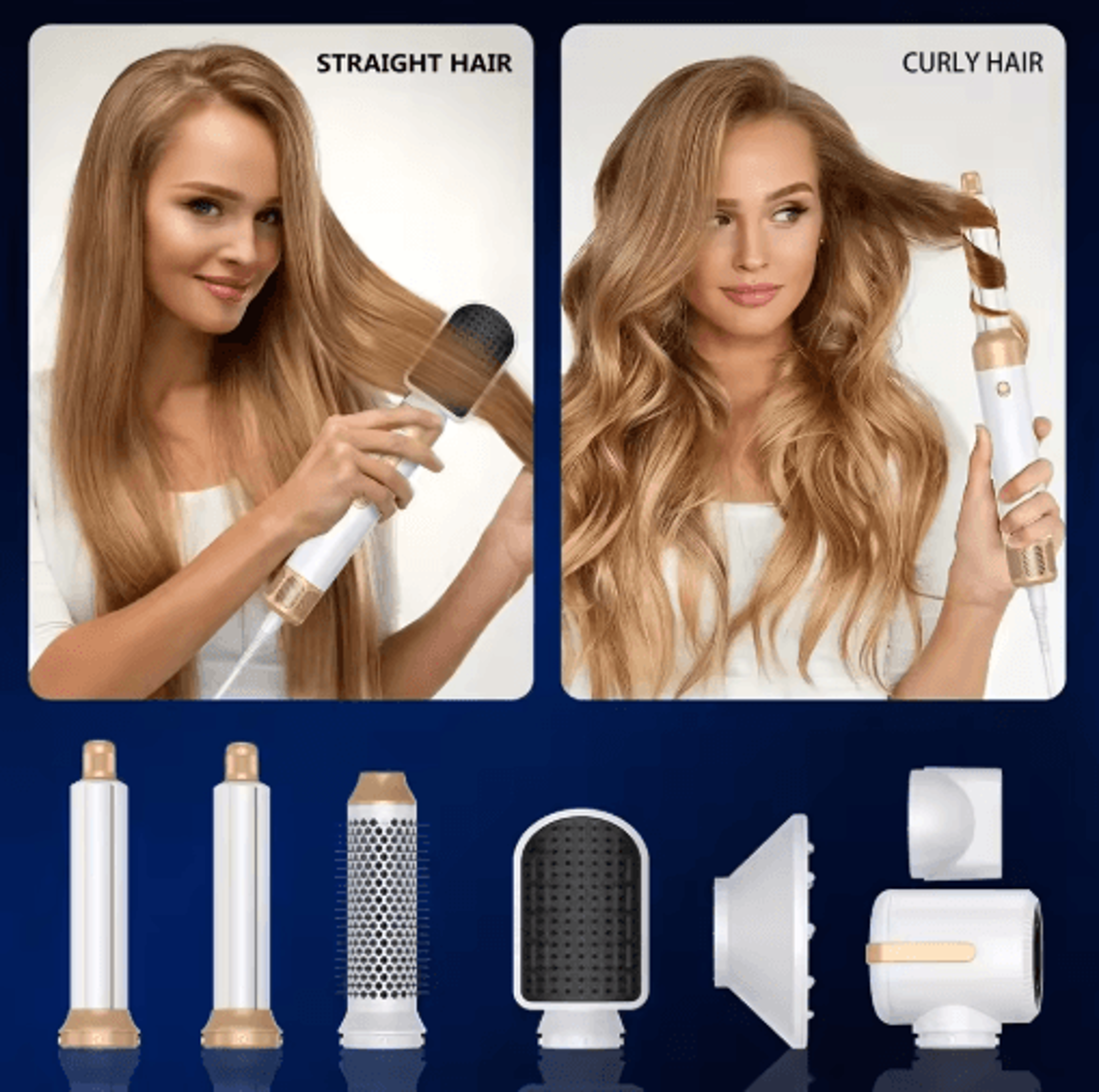 TINSOL 7in1 Hair Styler  1400W Hot Air Brush Hair Dryer Brush  Professional Curling Iron Set 0