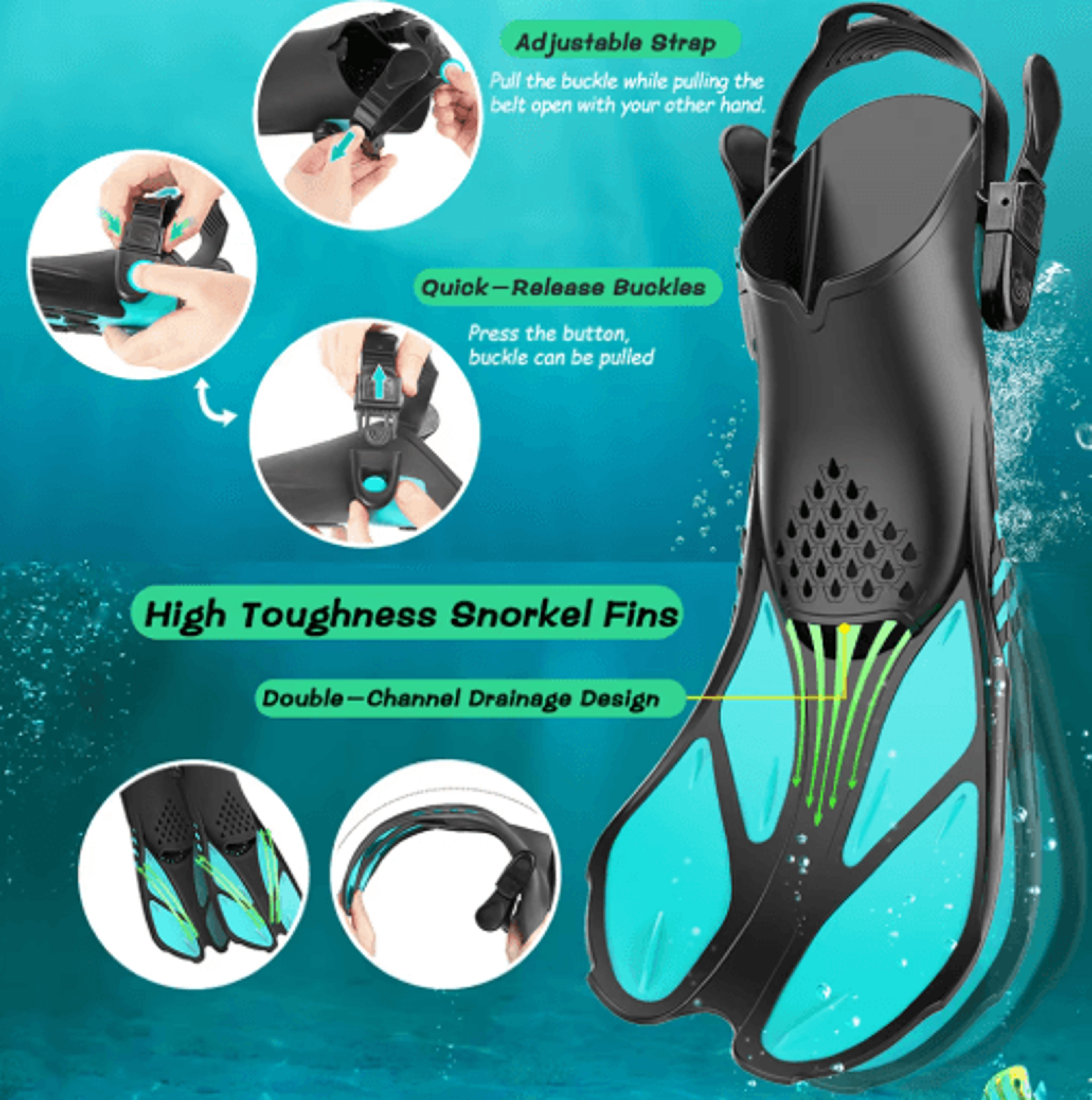Adjustable Snorkel Fins  Short Silicone Swimming Flippers For Snorkeling  Scuba Diving 8
