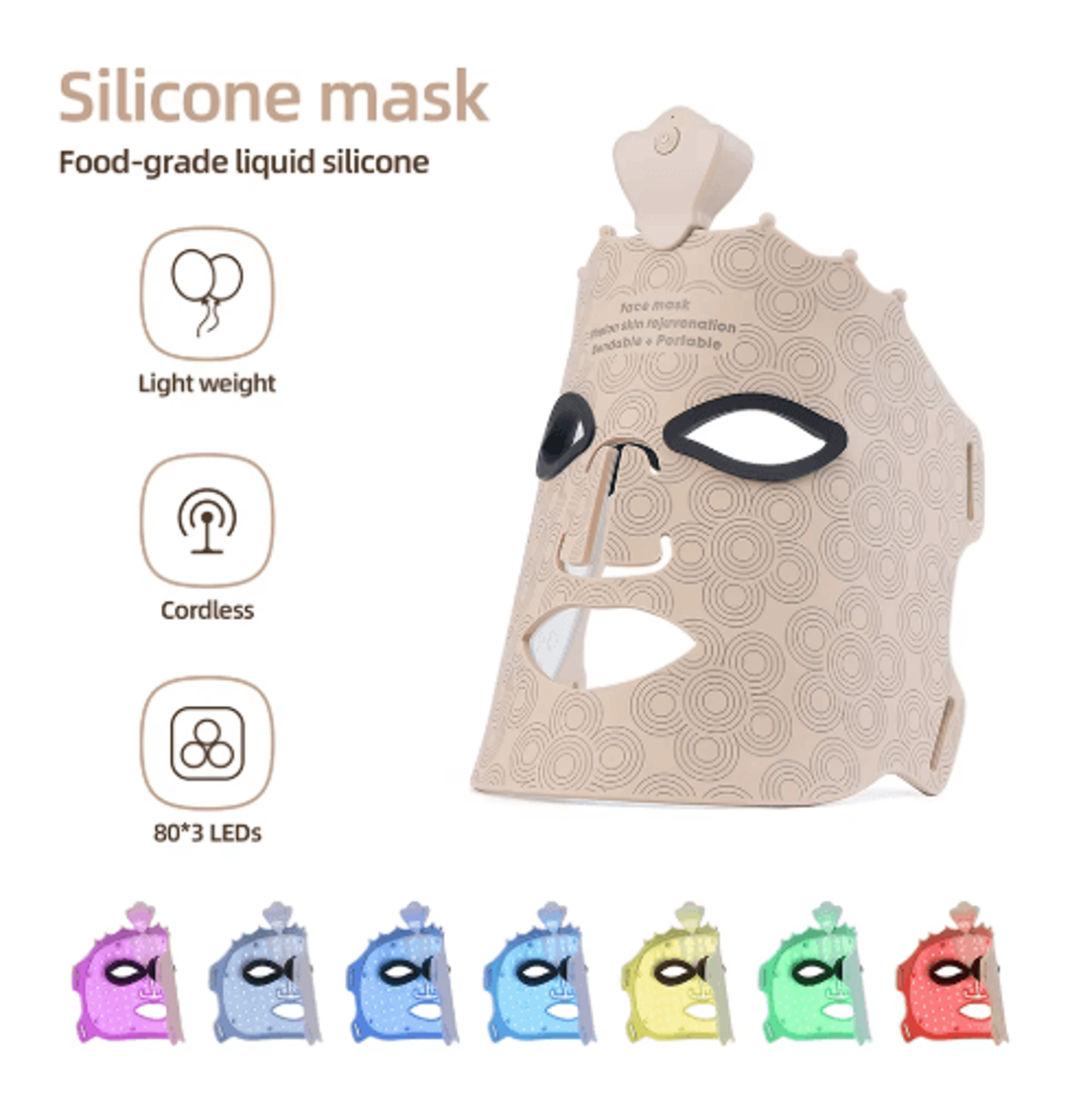 7Color Wireless LED Face Mask  Silicone Photon Light Therapy Beauty Mask 0