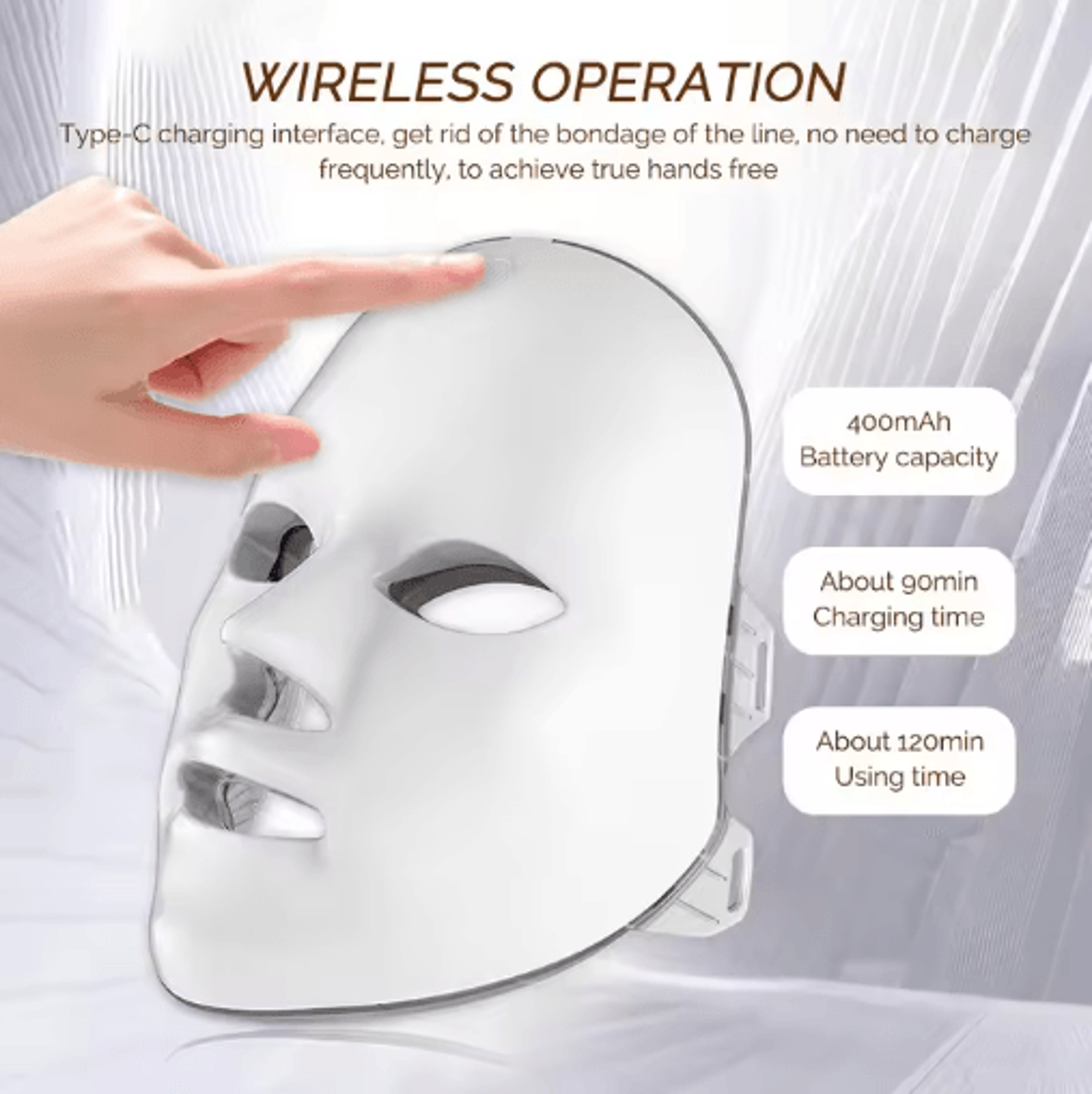 Rechargeable 7Color LED Facial Mask  Photon Light Therapy Beauty Mask For Home Skincare 4