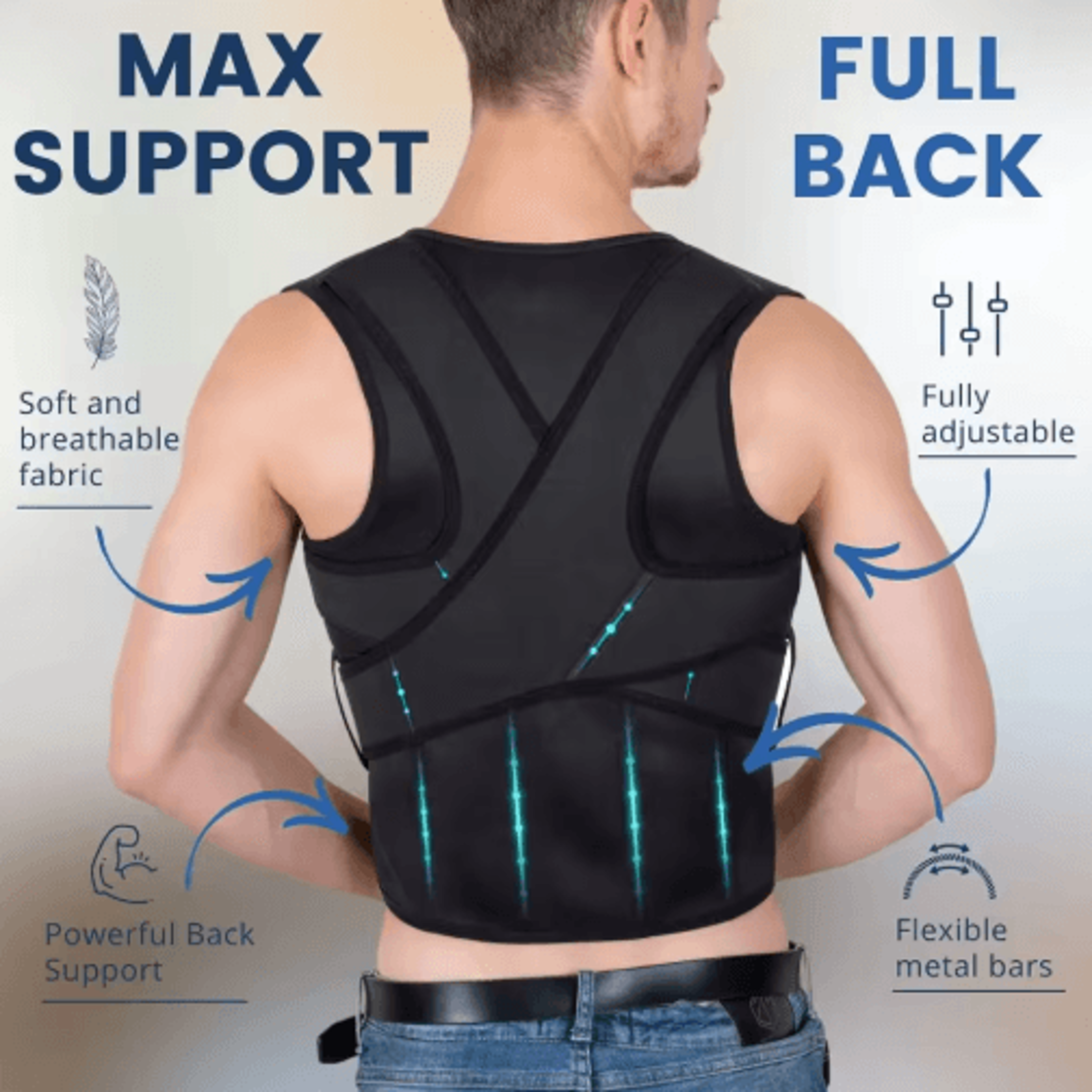Full Back Posture Corrector For Men  Adjustable Upper  Lower Back Support Brace 4