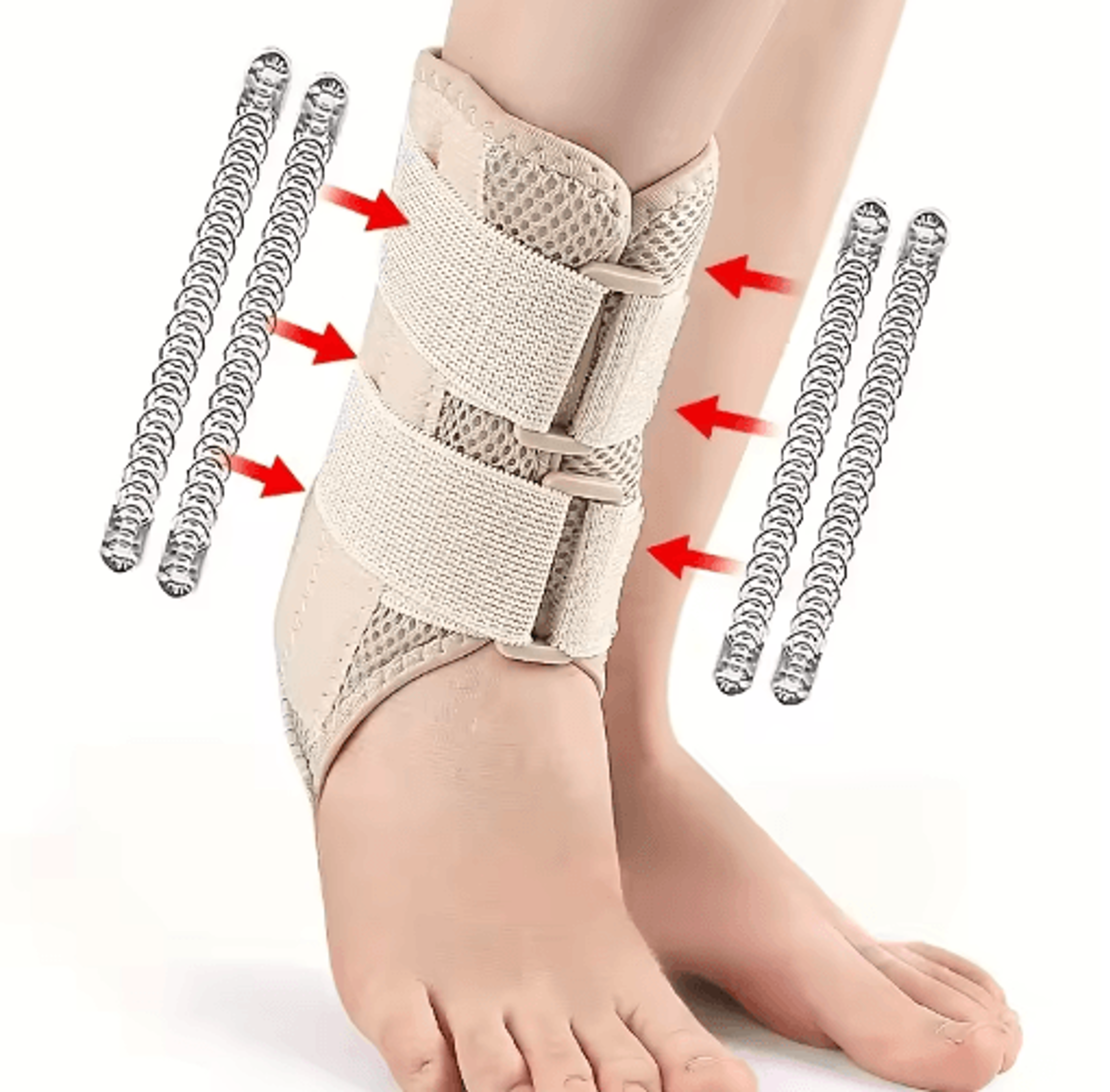 Spring Bar Adjustable Ankle Support Brace  Breathable Compression Sleeve With DualSide Stabilizers 2