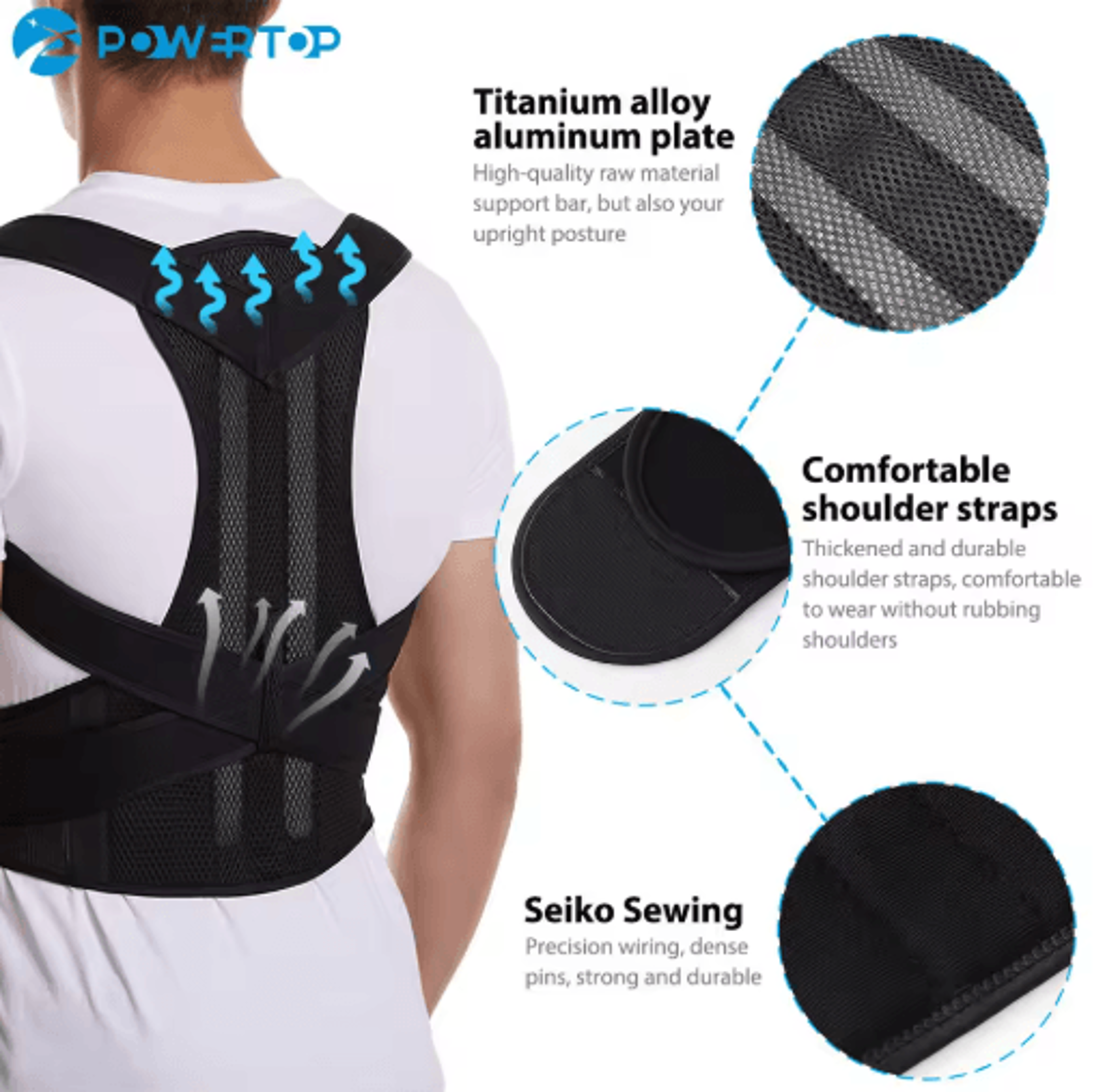 Alloy Bar Posture Corrector Back Brace  Adjustable Spine  Shoulder Support Belt For Men  Women 5
