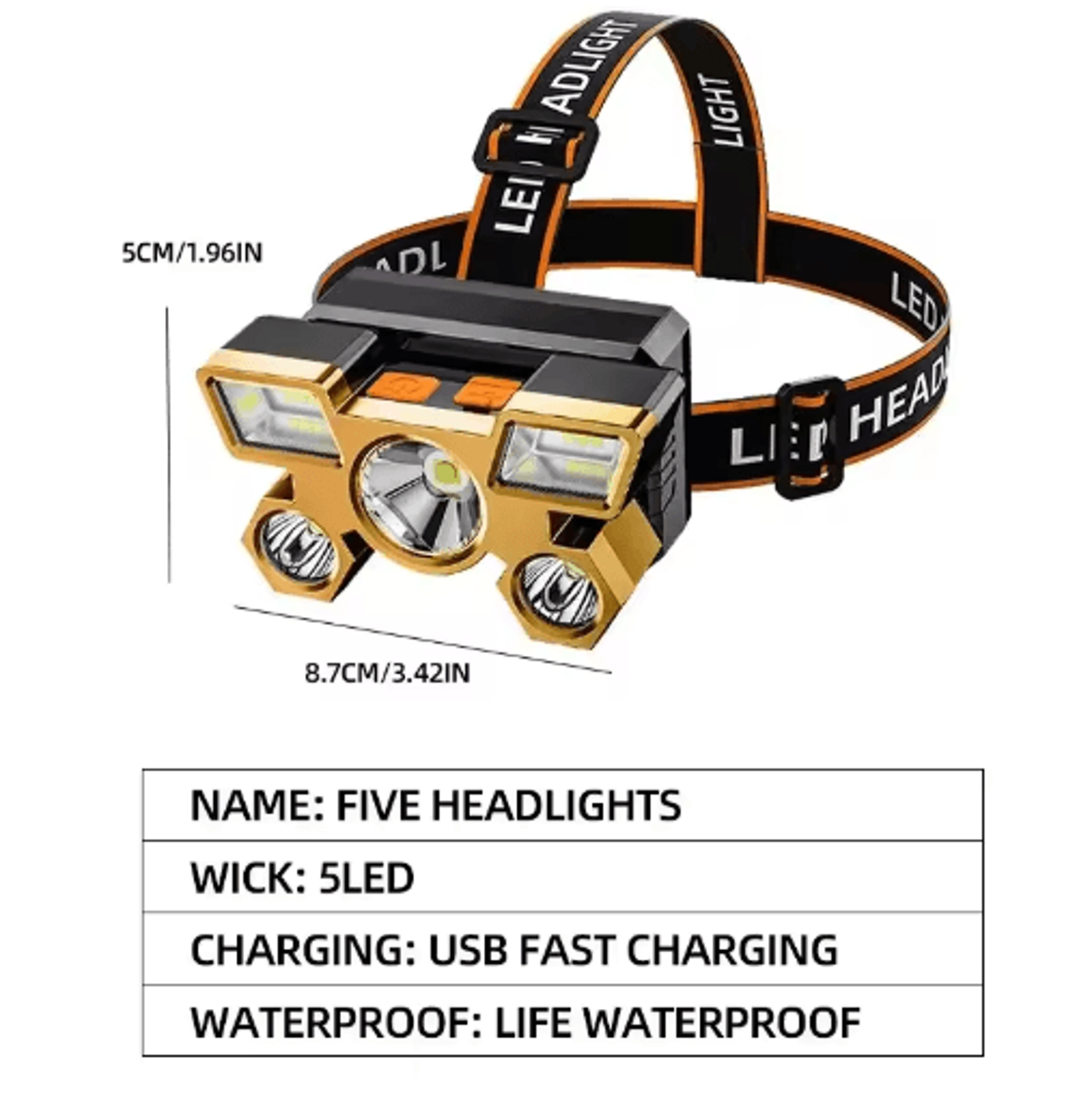 Rechargeable LED Headlamp LED Head Flashlight Camping Headlamp Hiking Headlight Handsfree Flashligh 6
