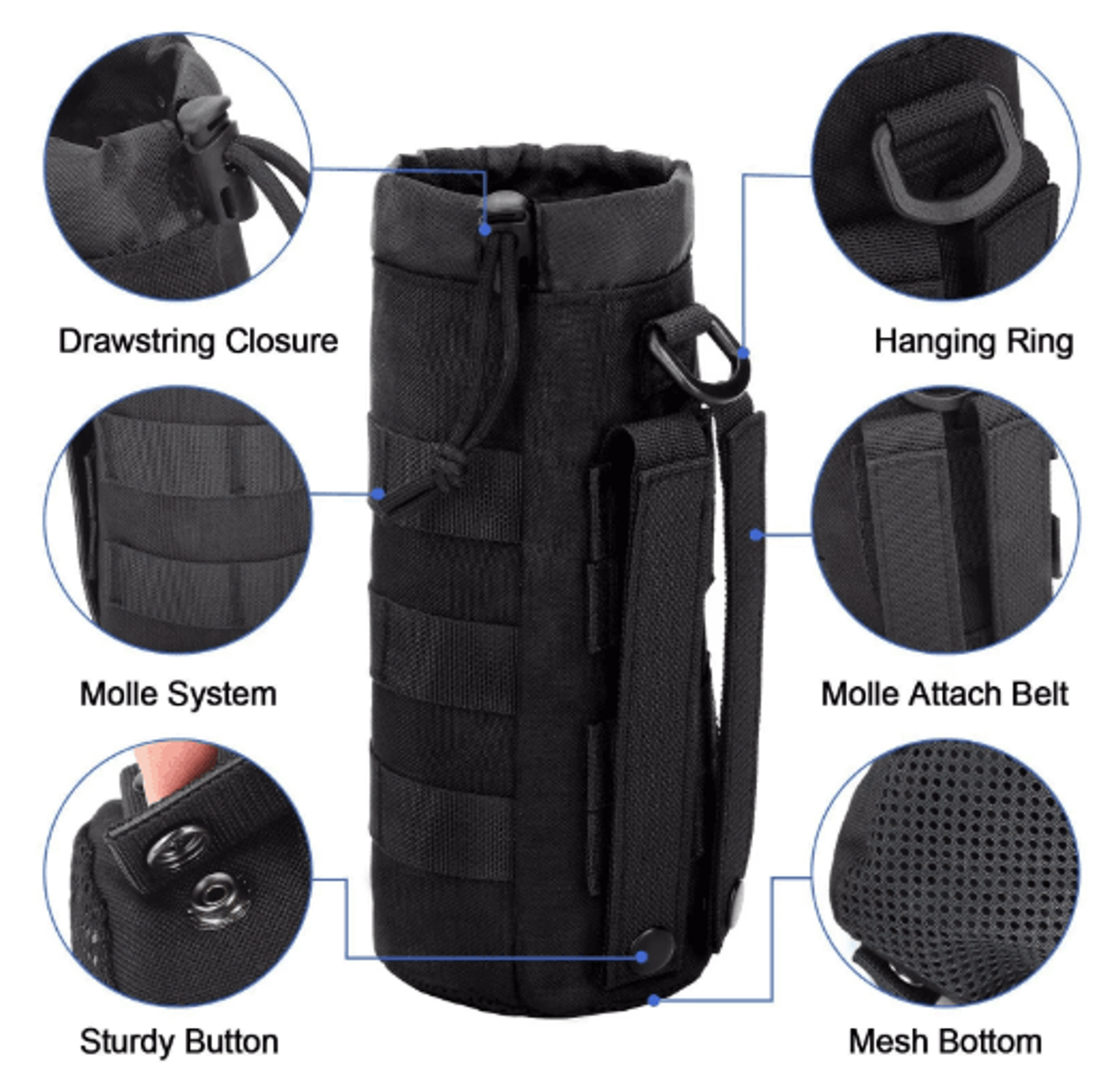 Tactical MOLLE Water Bottle Pouch  Drawstring Bottle Holder With Mesh Bottom 7