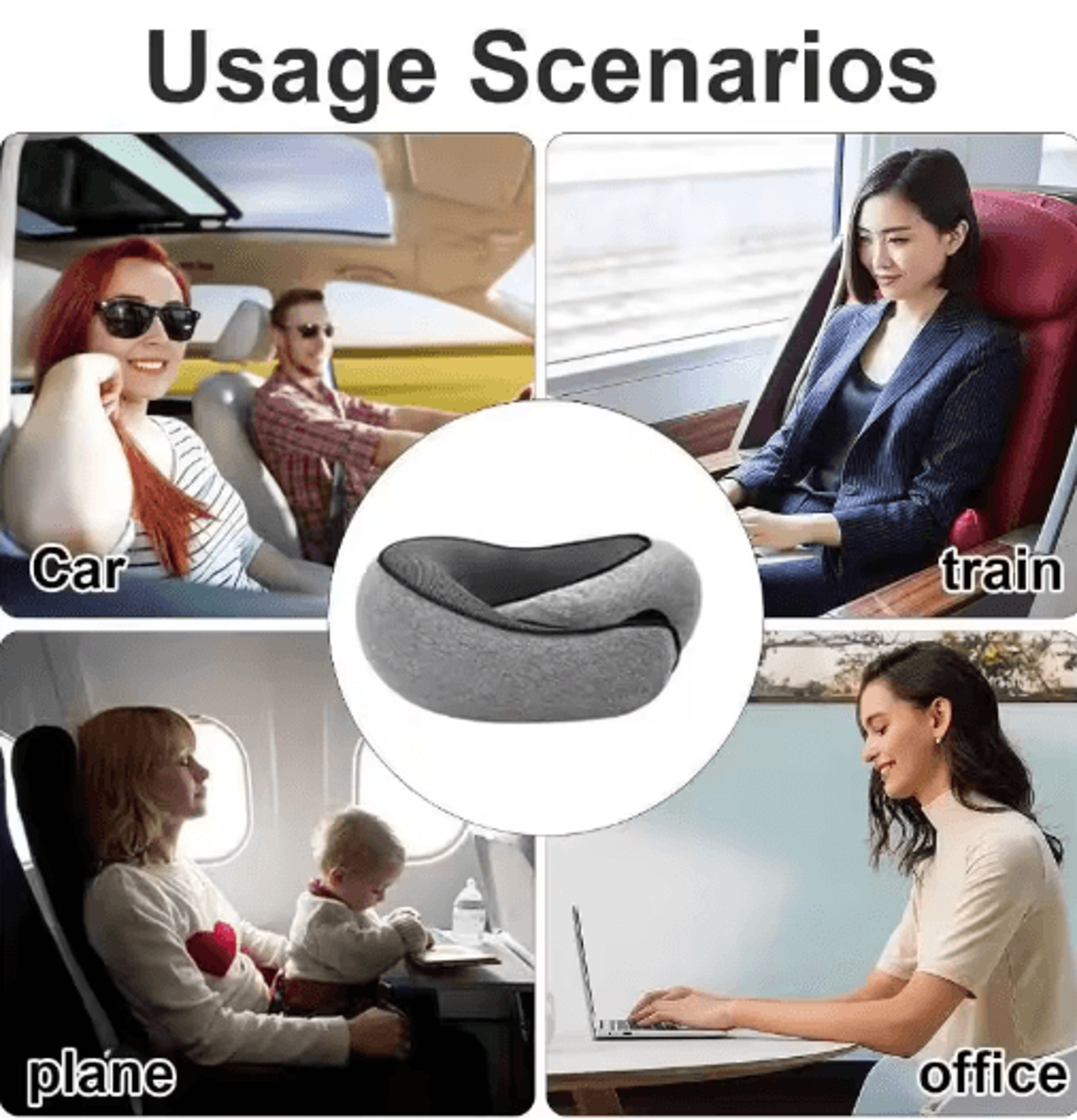 Memory Foam Travel Neck Pillow  Adjustable UShaped Snail Style Neck Support 3