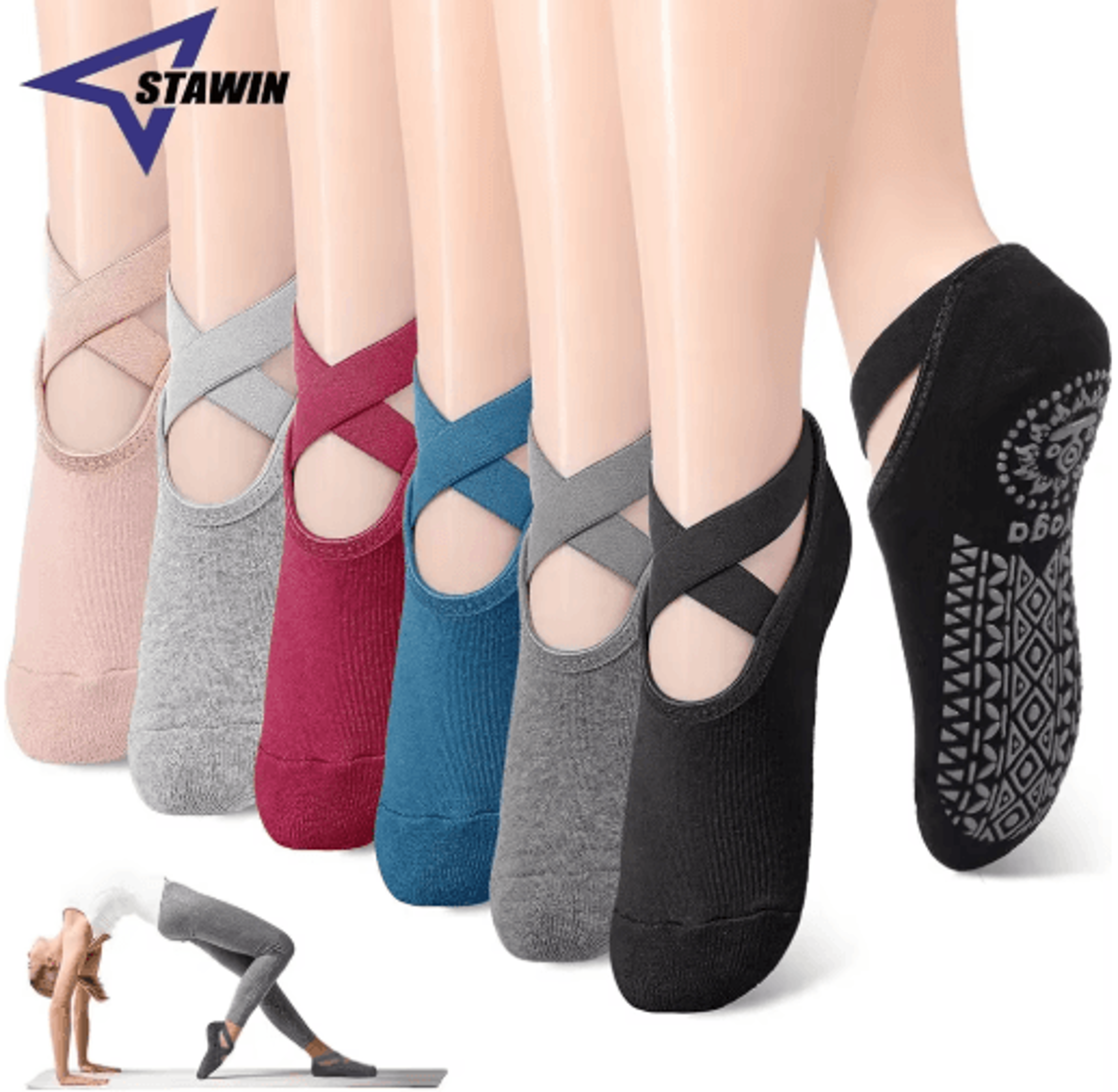 Womens NonSlip Yoga Grip Socks  Ballet  Pilates Socks With Secure Straps 0