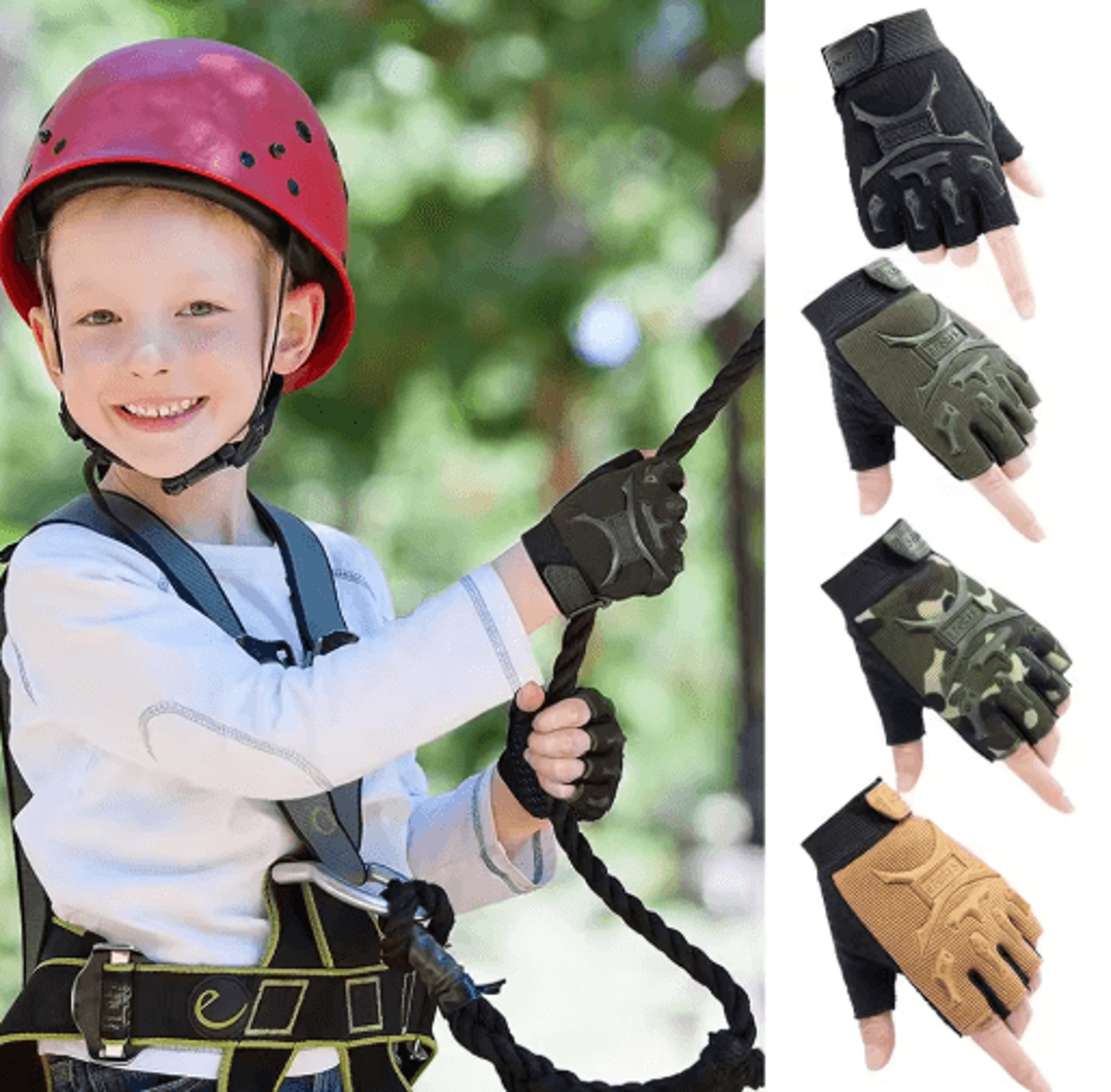 Kids HalfFinger Sports Gloves  NonSlip Fingerless Cycling Gloves With Adjustable Wrist Strap 8