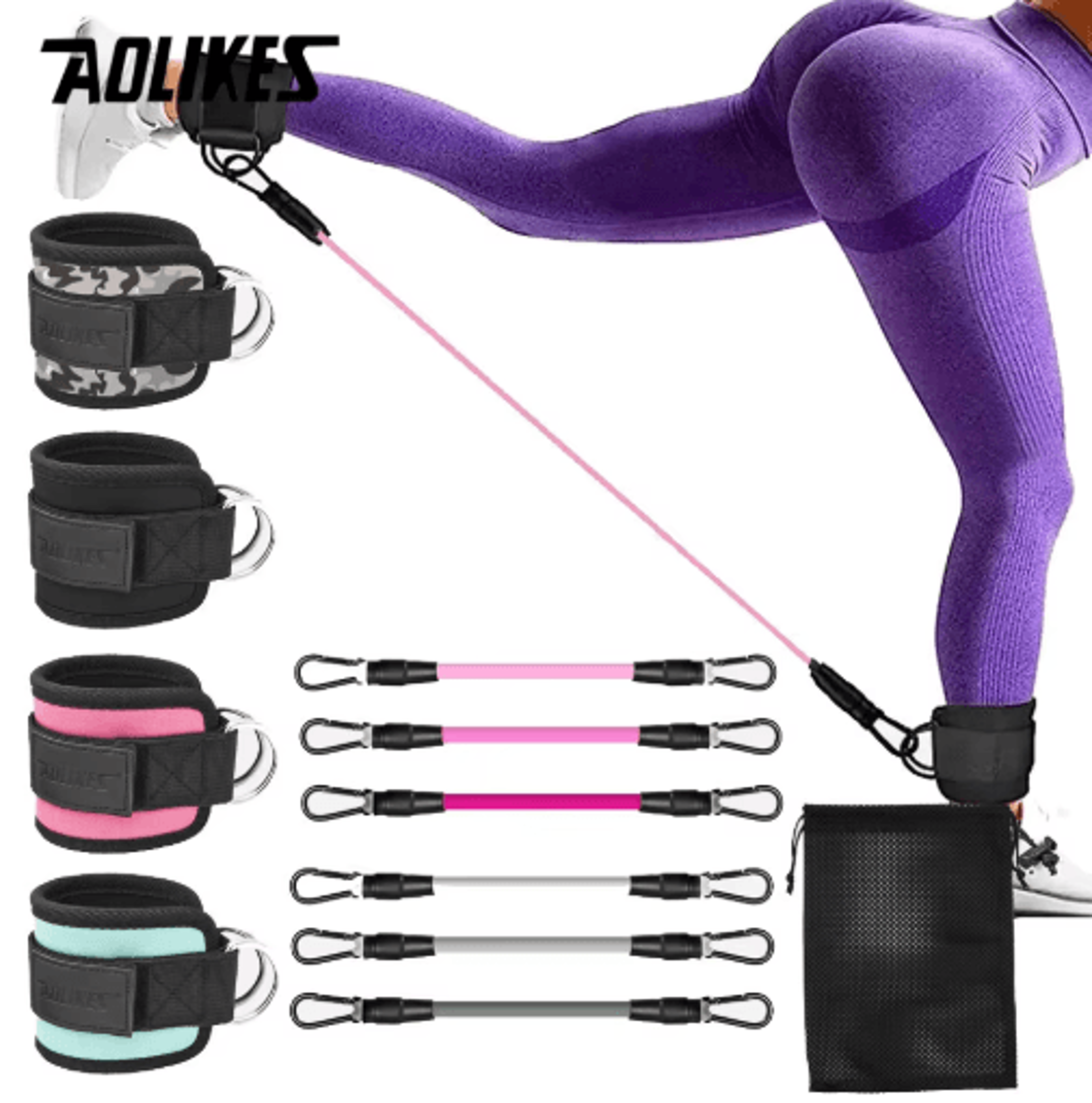 AOLIKES Cable Ankle Straps  Double DRing Ankle Cuffs For Gym Glute Leg  Strength Training 0