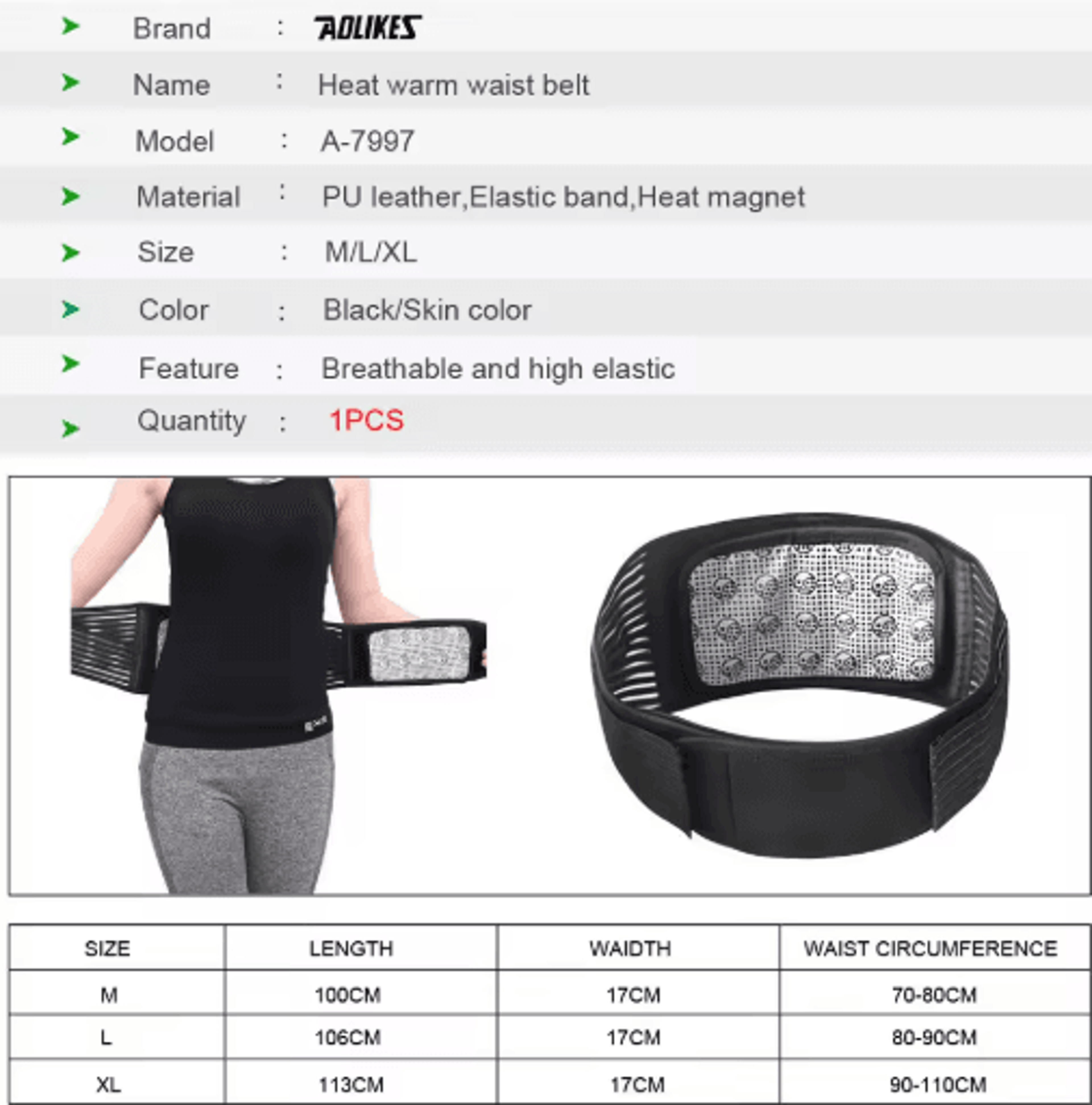 AOLIKES SelfHeating Lumbar Support Belt  Adjustable Waist  Back Brace With Tourmaline Support 1
