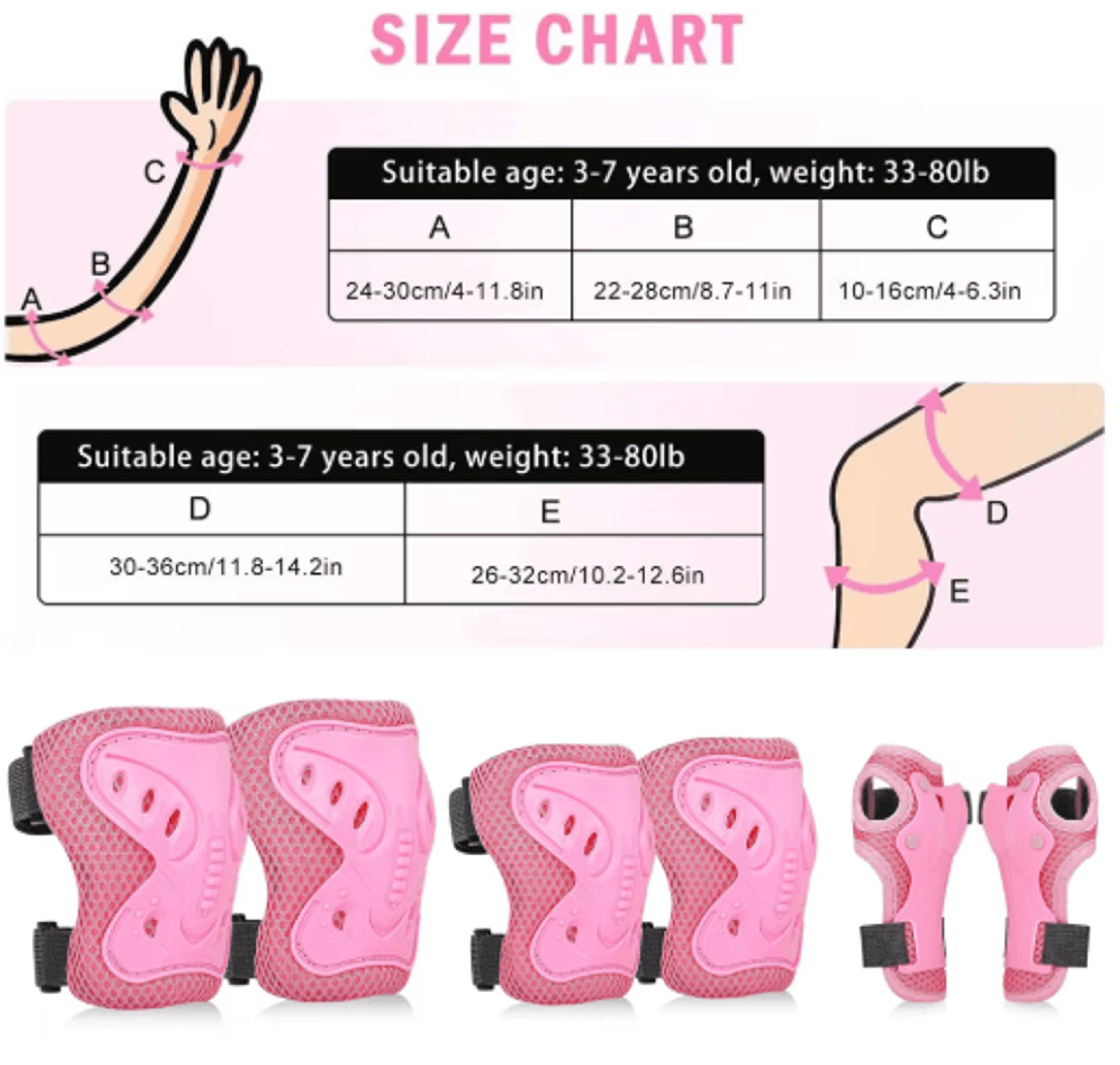 Kids Protective Gear Set  6PCS Knee Elbow  Wrist Pads For Roller Skating Cycling  Skateboarding Age 4