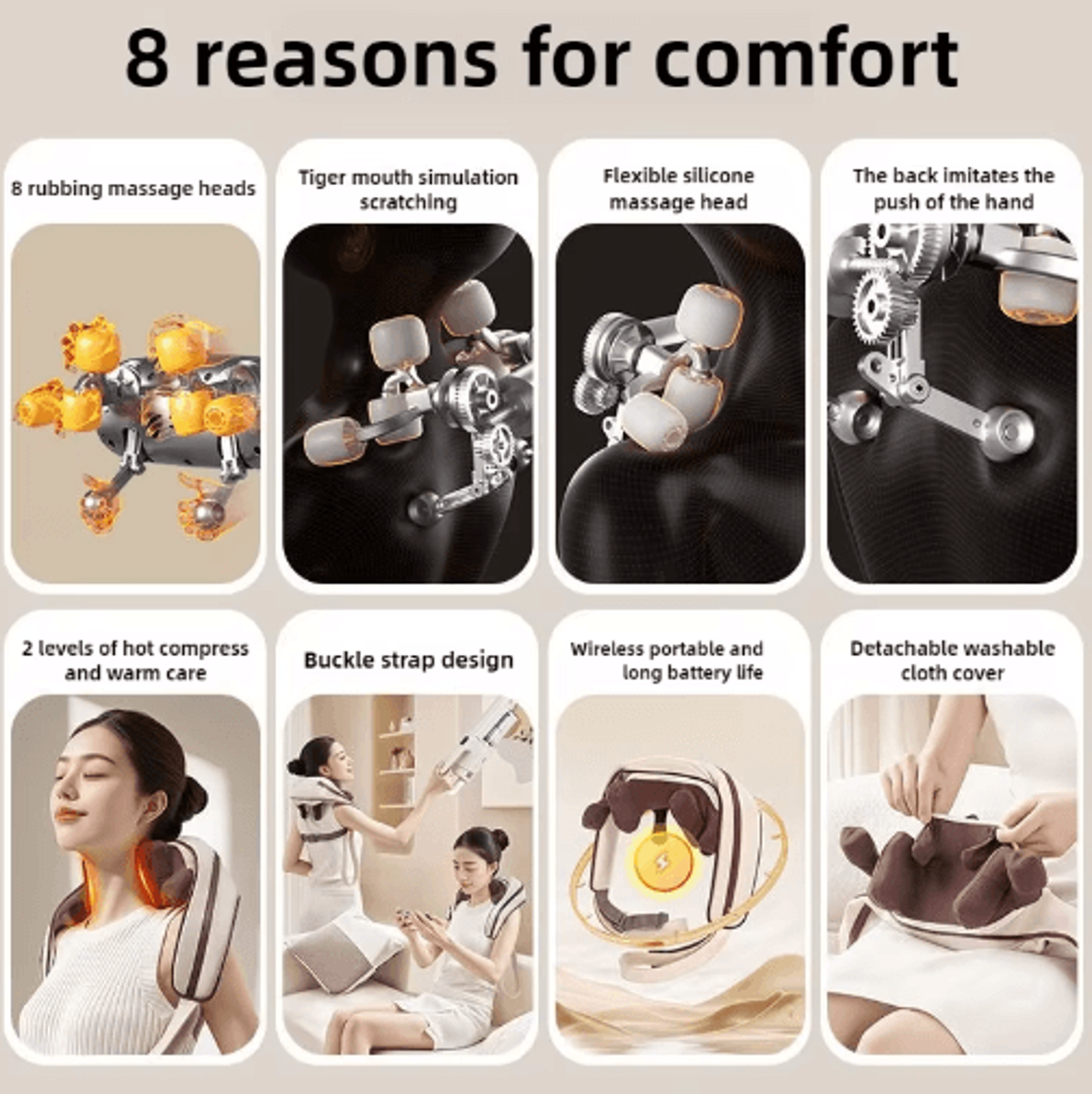 8Head Wireless Neck  Shoulder Massager With Heat  Rechargeable Kneading Massage Shawl For Back Wais 6