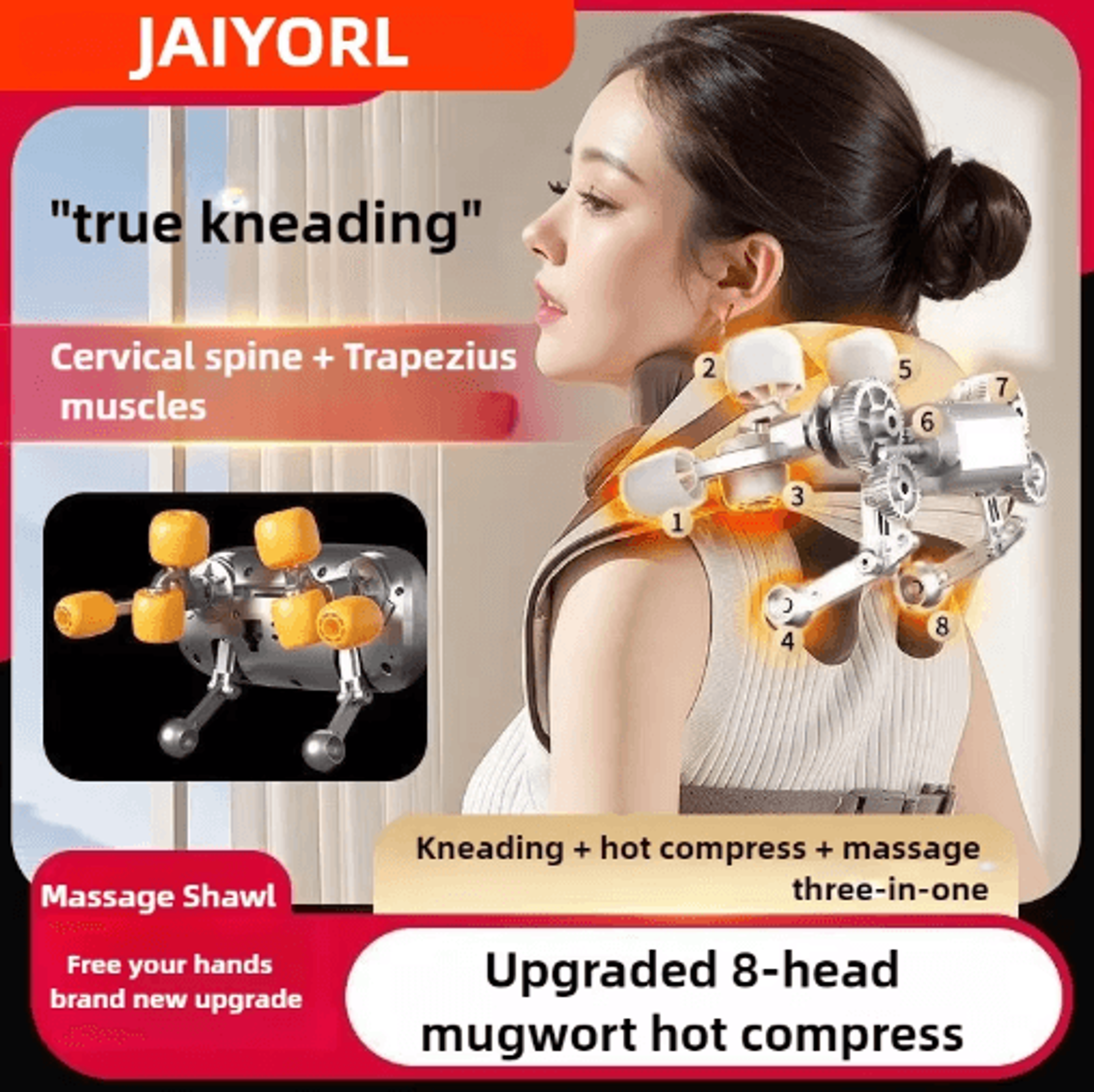8Head Wireless Neck  Shoulder Massager With Heat  Rechargeable Kneading Massage Shawl For Back Wais 0