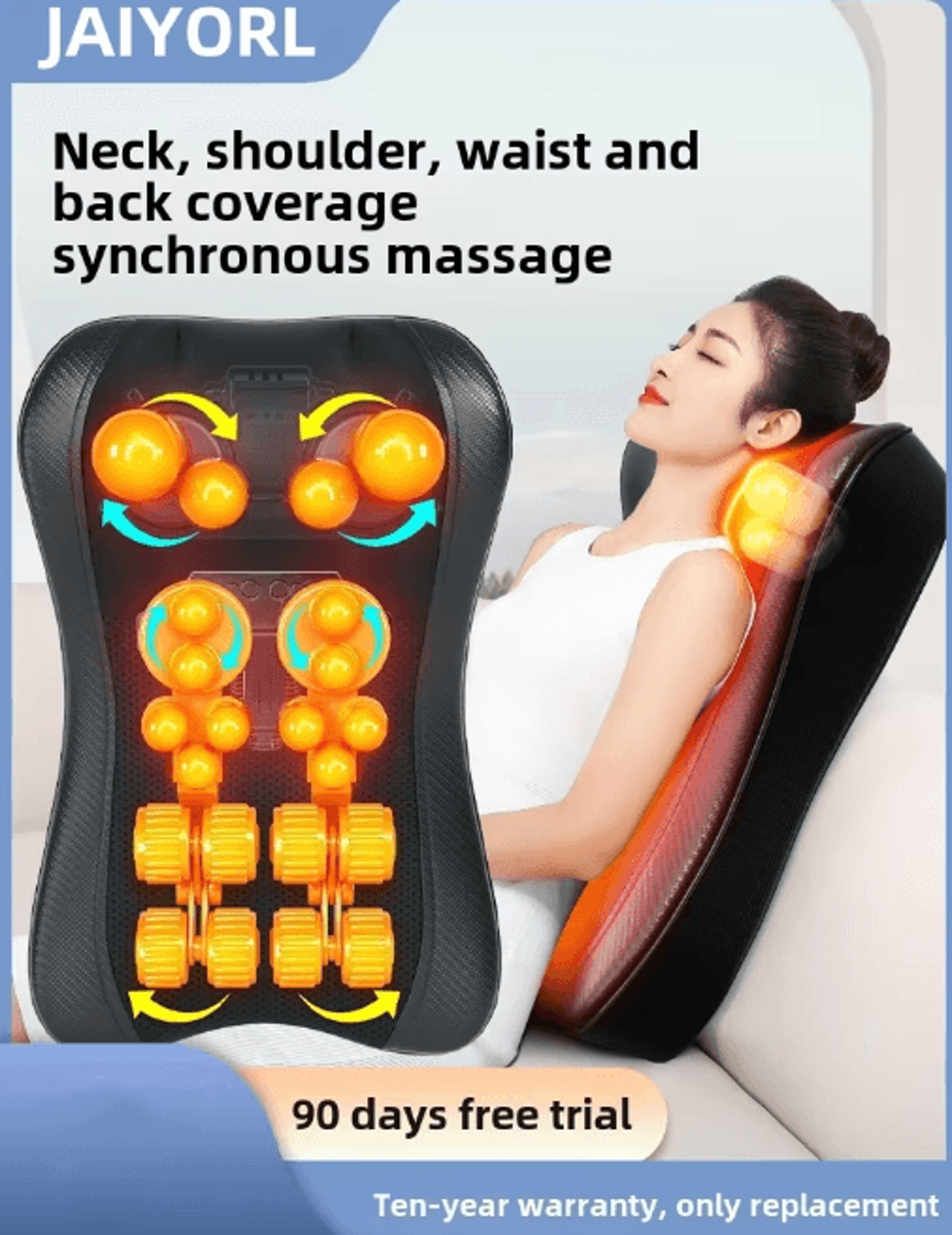 JAIYORL Shiatsu Neck  Back Massage Pillow  Electric Deep Kneading Massager With Heat For Shoulders  0