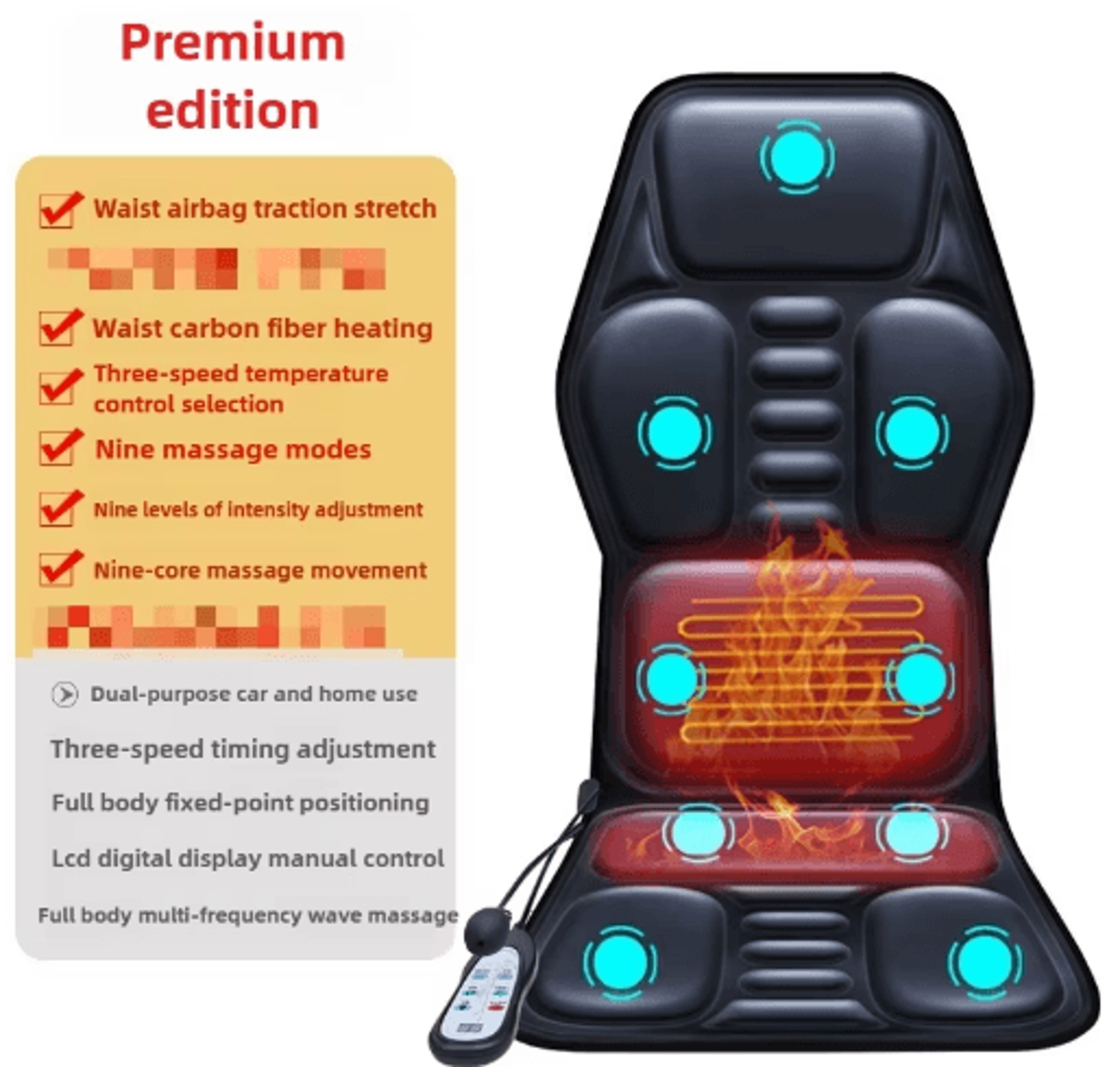 Heated Car Massage Seat Cushion  Vibrating Back  Lumbar Airbag Massage Chair Cushion 0