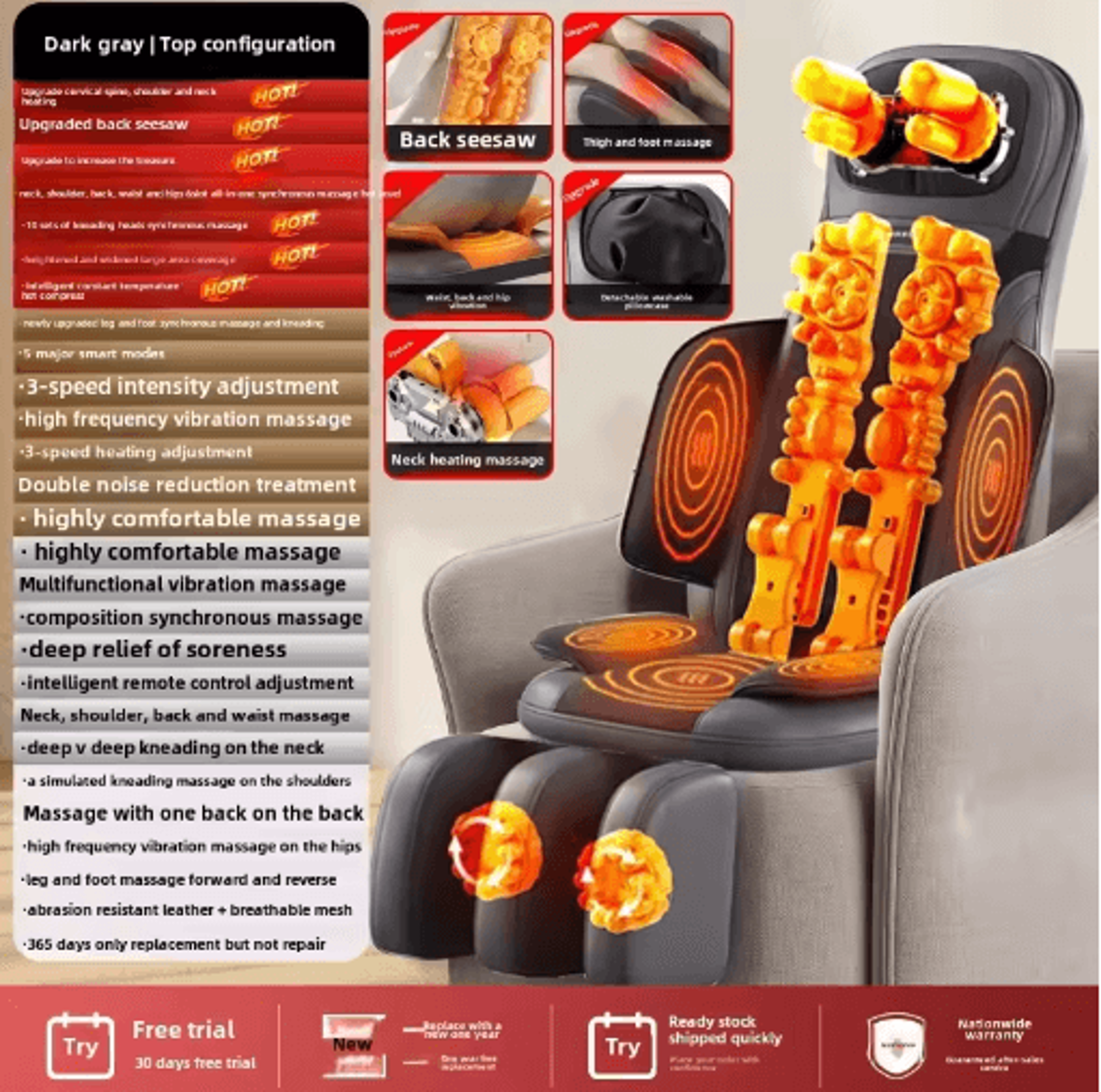 Multifunctional Full Body Massage Chair Cushion With Heat Neck  Back Shiatsu Massage 1