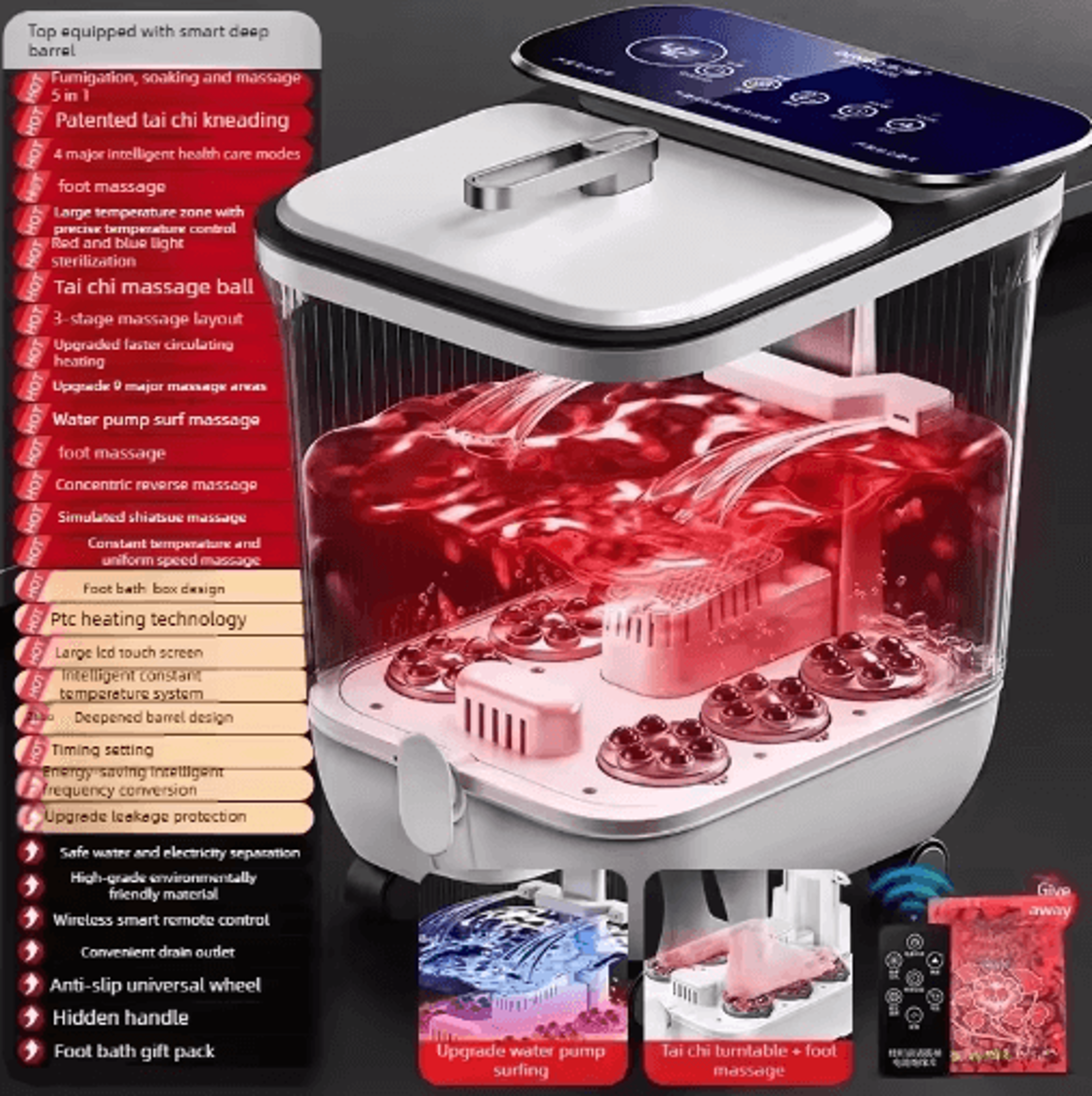 Electric Heated Foot Spa Bath With Automatic Massage  Remote Control 1