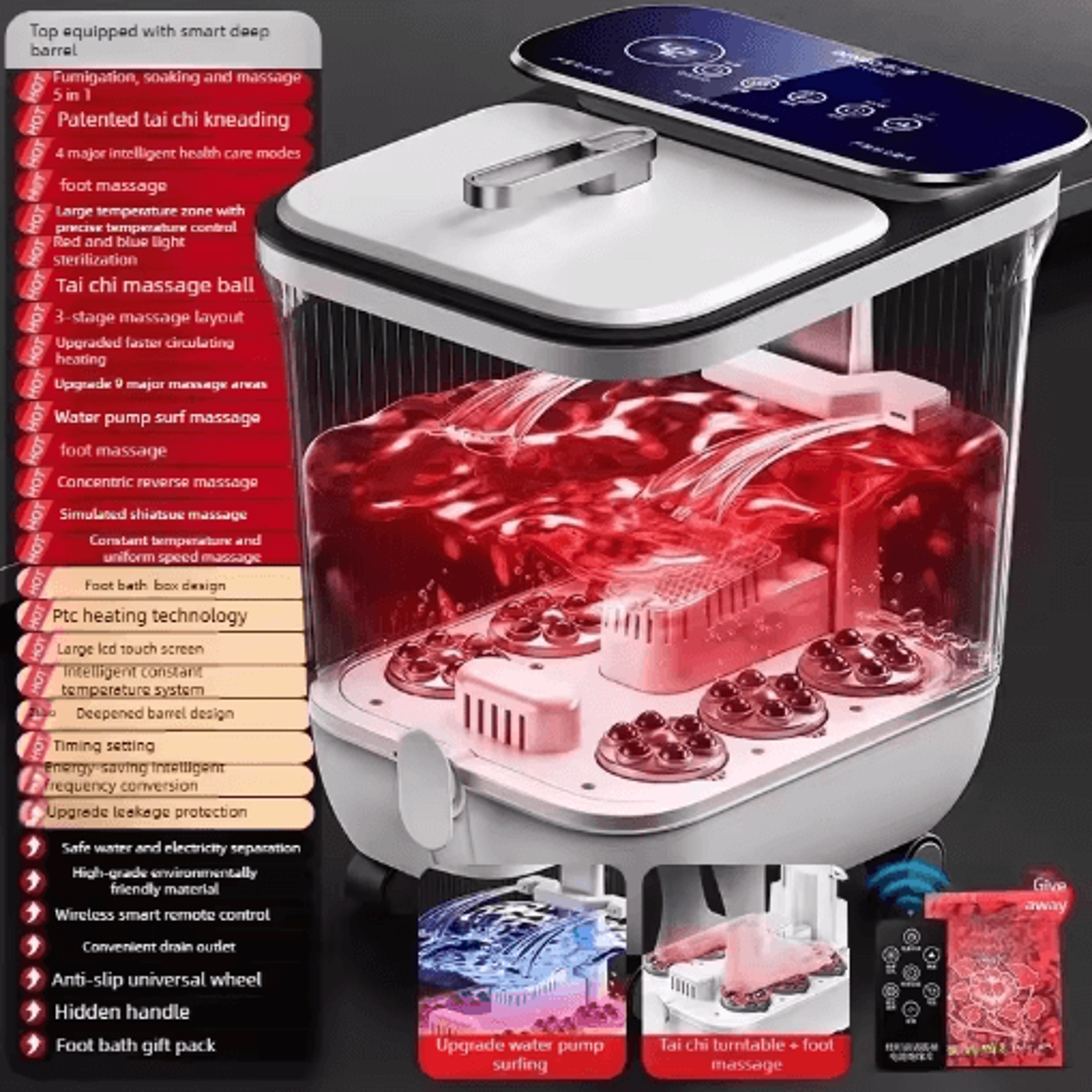 Home Spa Electric Foot Bath Basin With Heating Massage  Remote Control 1
